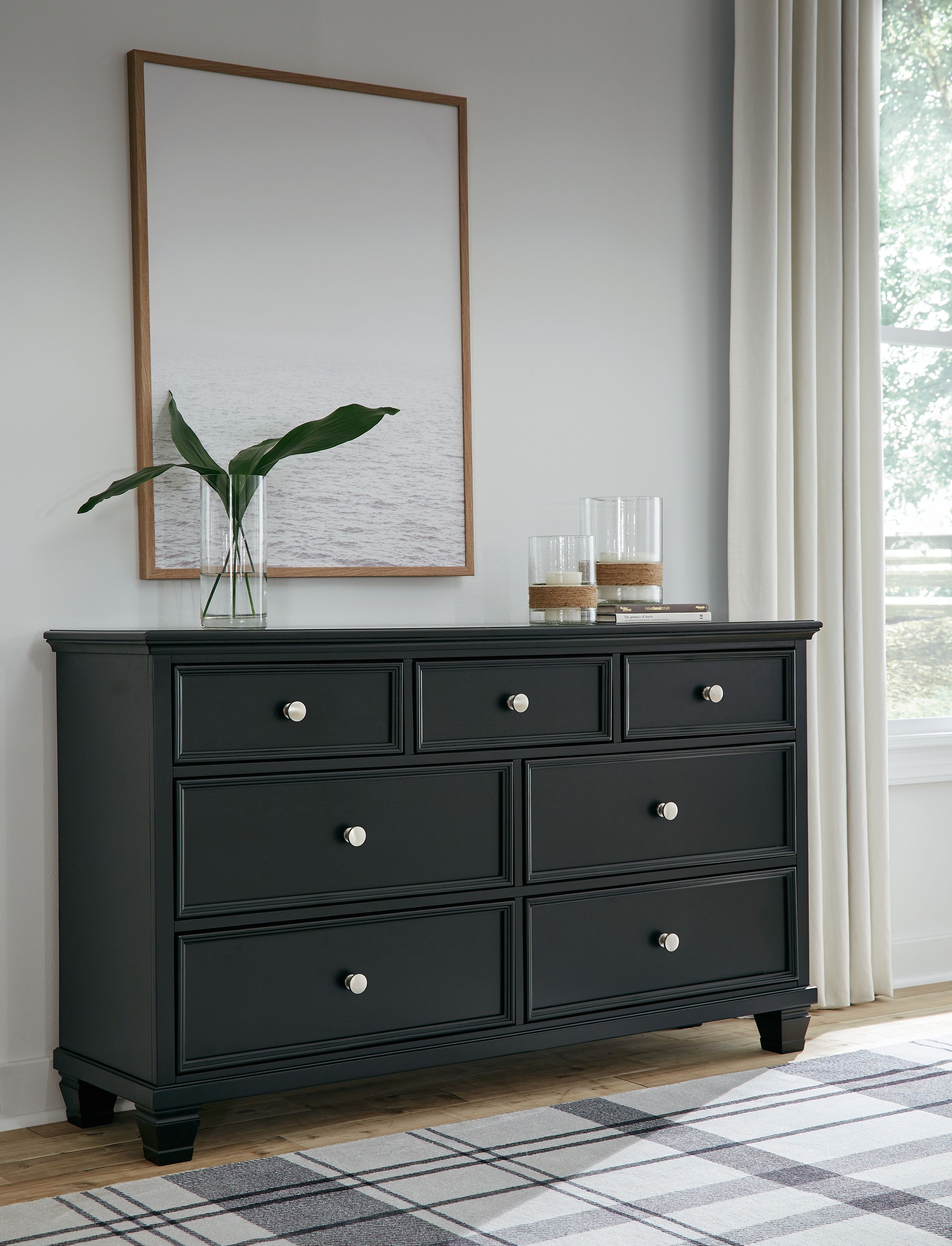 Lanolee - 6 Pc. - Dresser, Mirror, Chest, Twin Panel Bed - Black