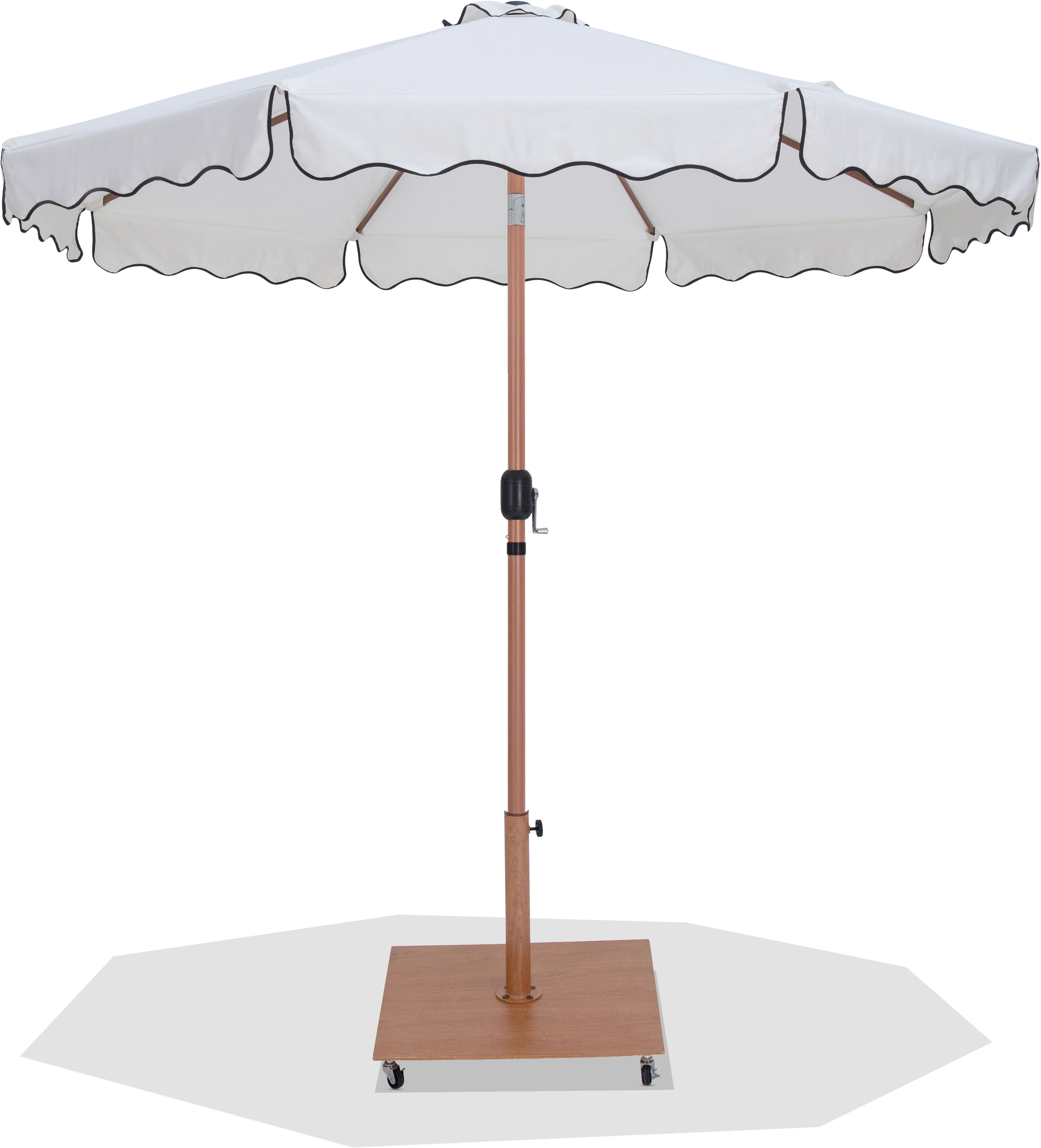 Amalfi - Fabric With Black Piping / Teak Aluminum Patio Umbrella with Base - White