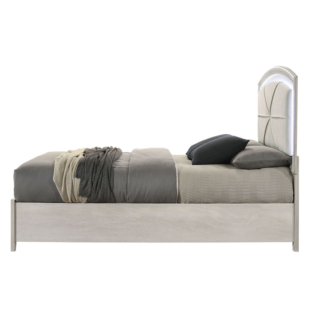 Ramondi - Queen Bed With Storage & LED - Antique White, white, view 3