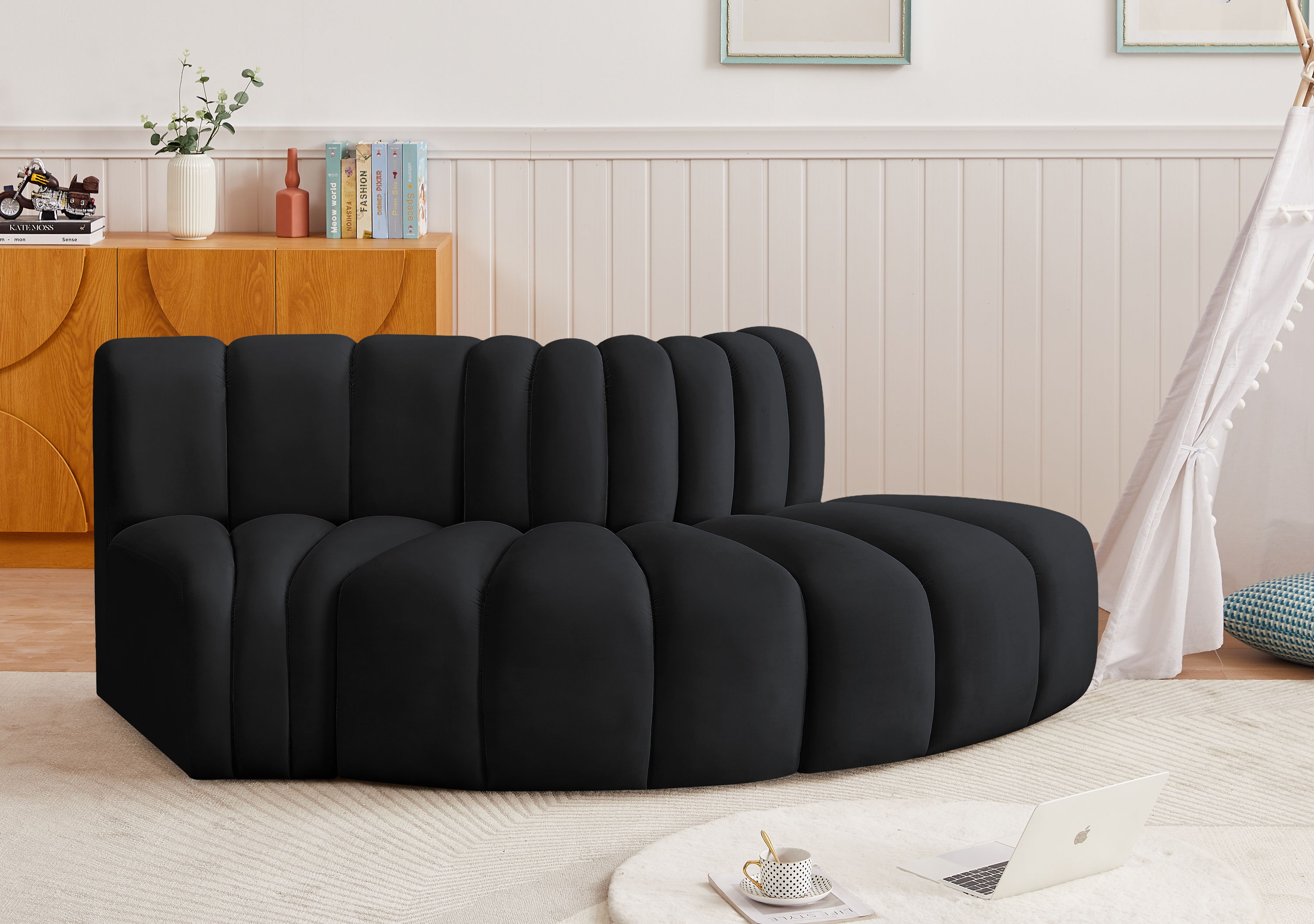 Arc - Velvet 3 Piece Modular Sofa - Black