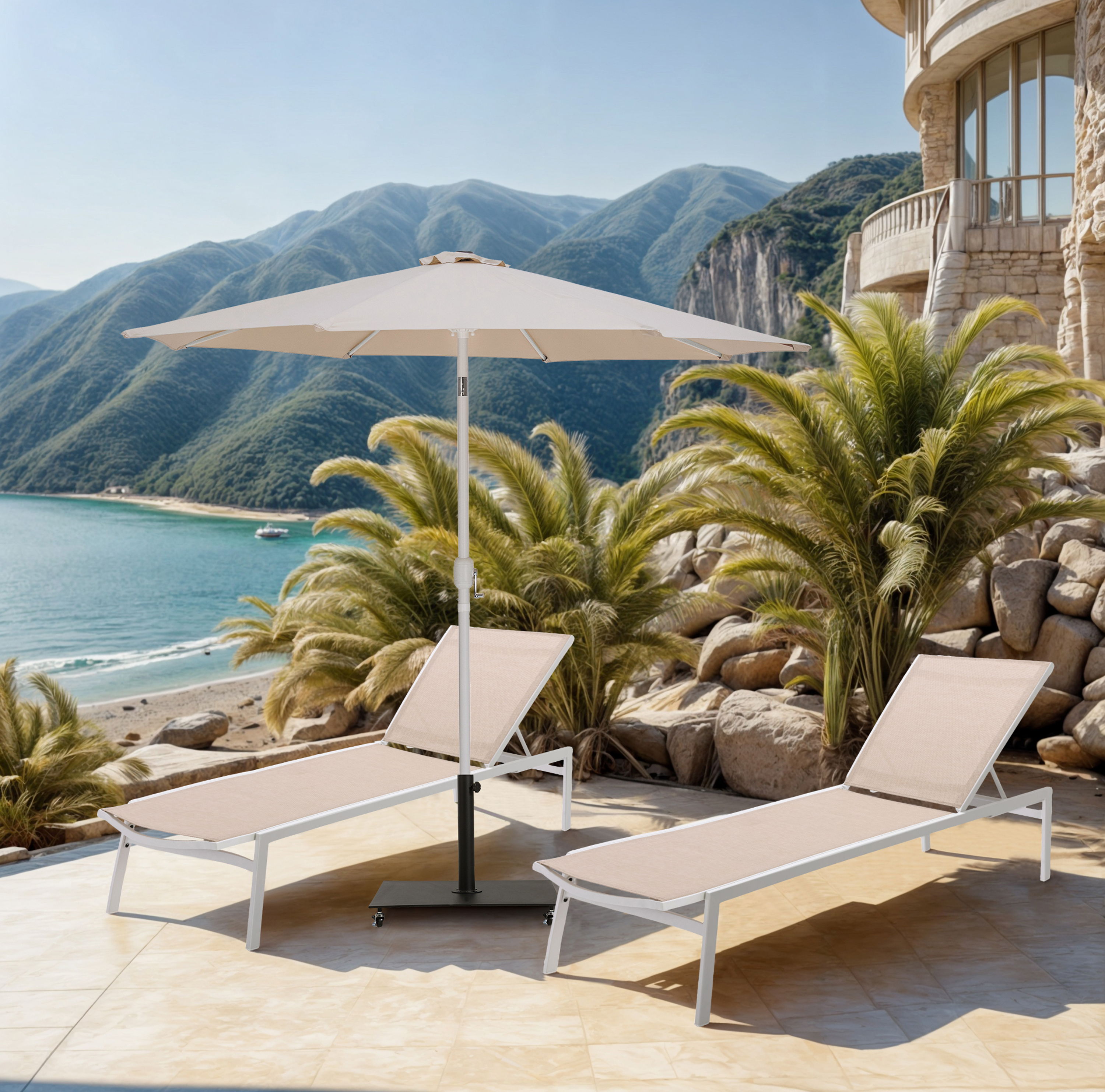 Fiji - Aluminum Patio Umbrella With Square Black And White Base - Beige