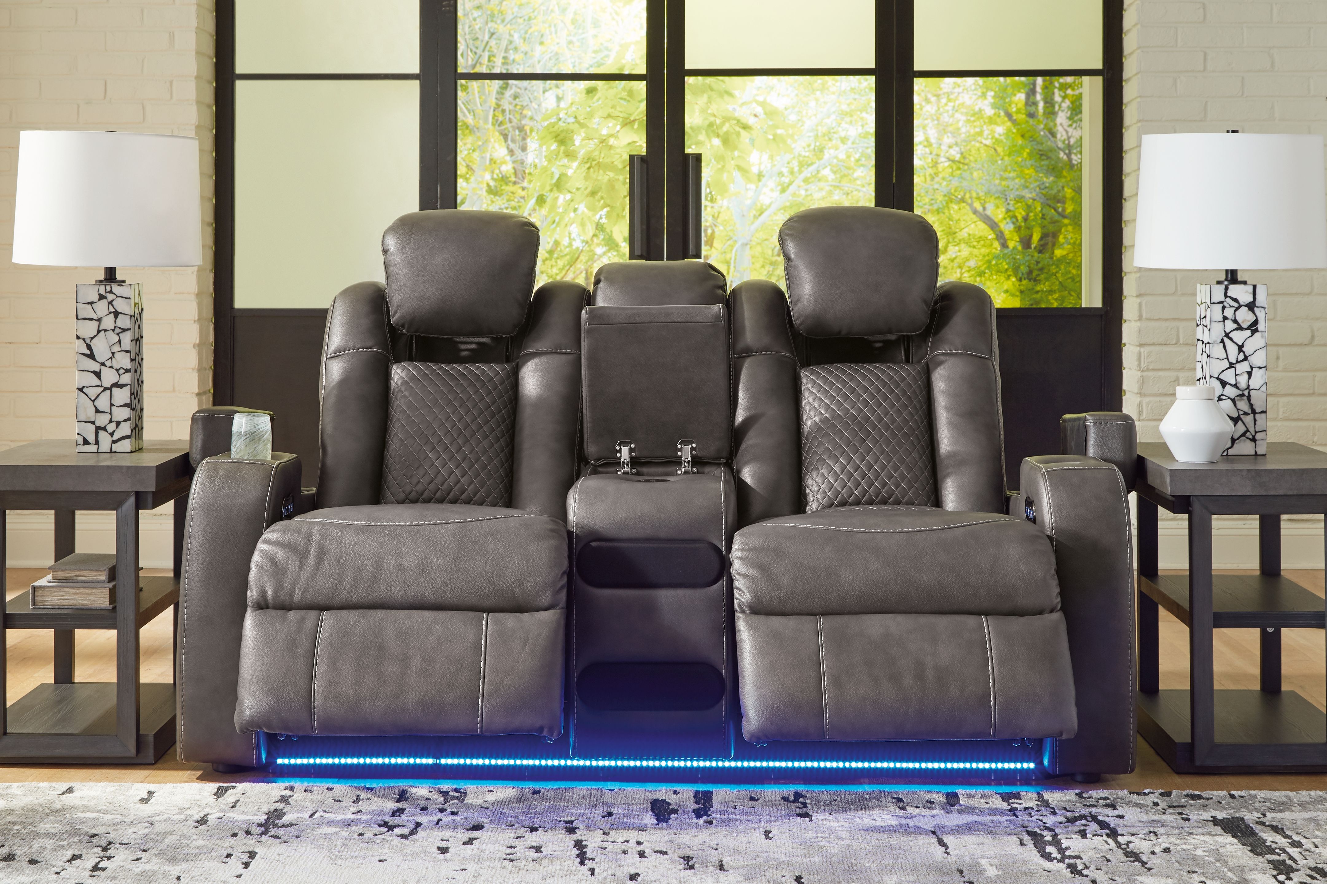Ashley Furniture Fyne-Dyme - Power Reclining Loveseat with Console/Adj Hdrst - Shadow - Image 7