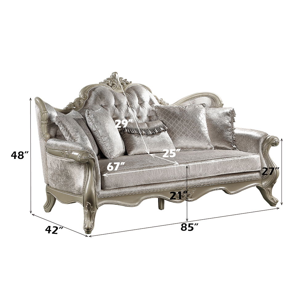 Libertee - Sofa With 5 Pillows - Beige Fabric & Champagne, silver, view 6