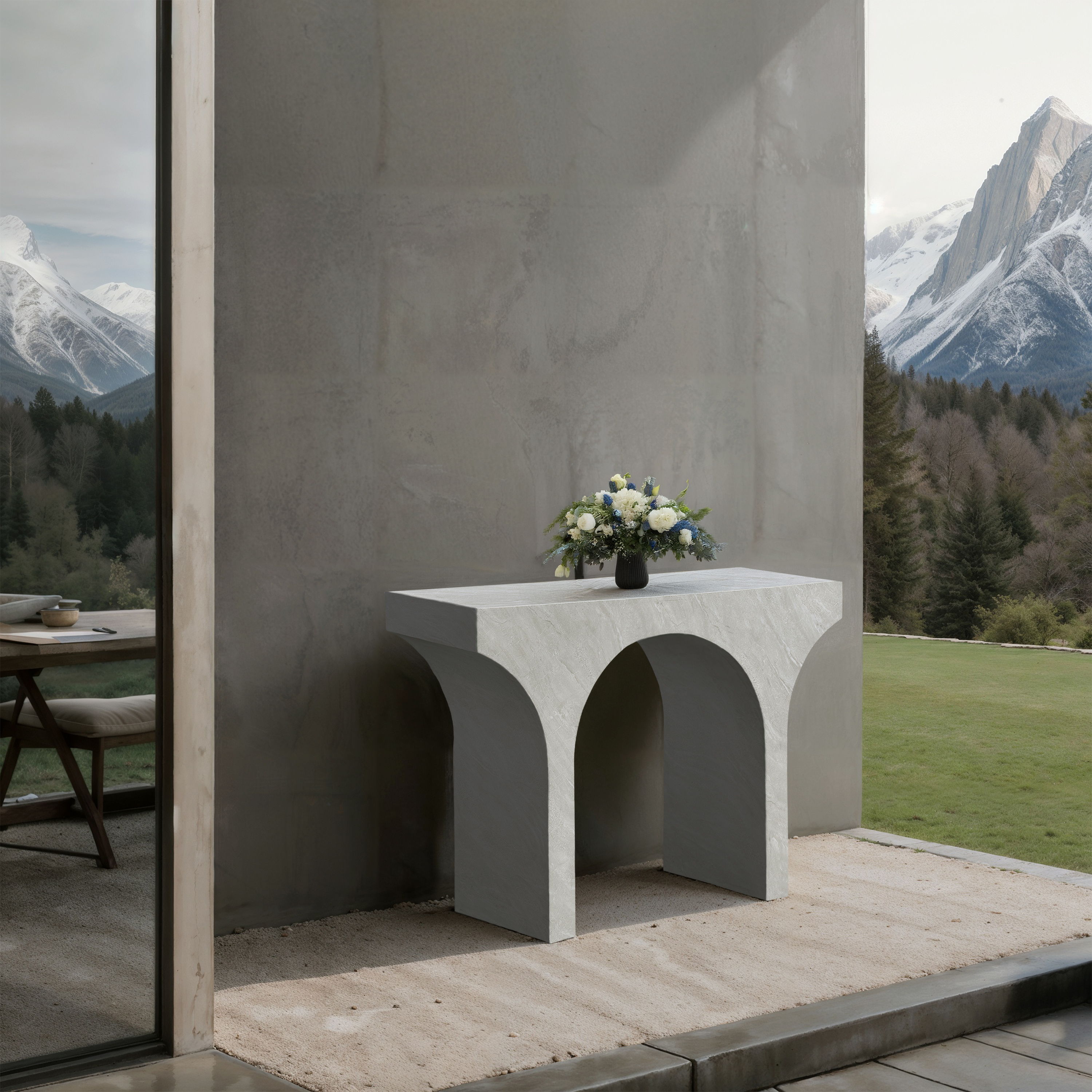 Pomezia - Marble Finish Console Table - White