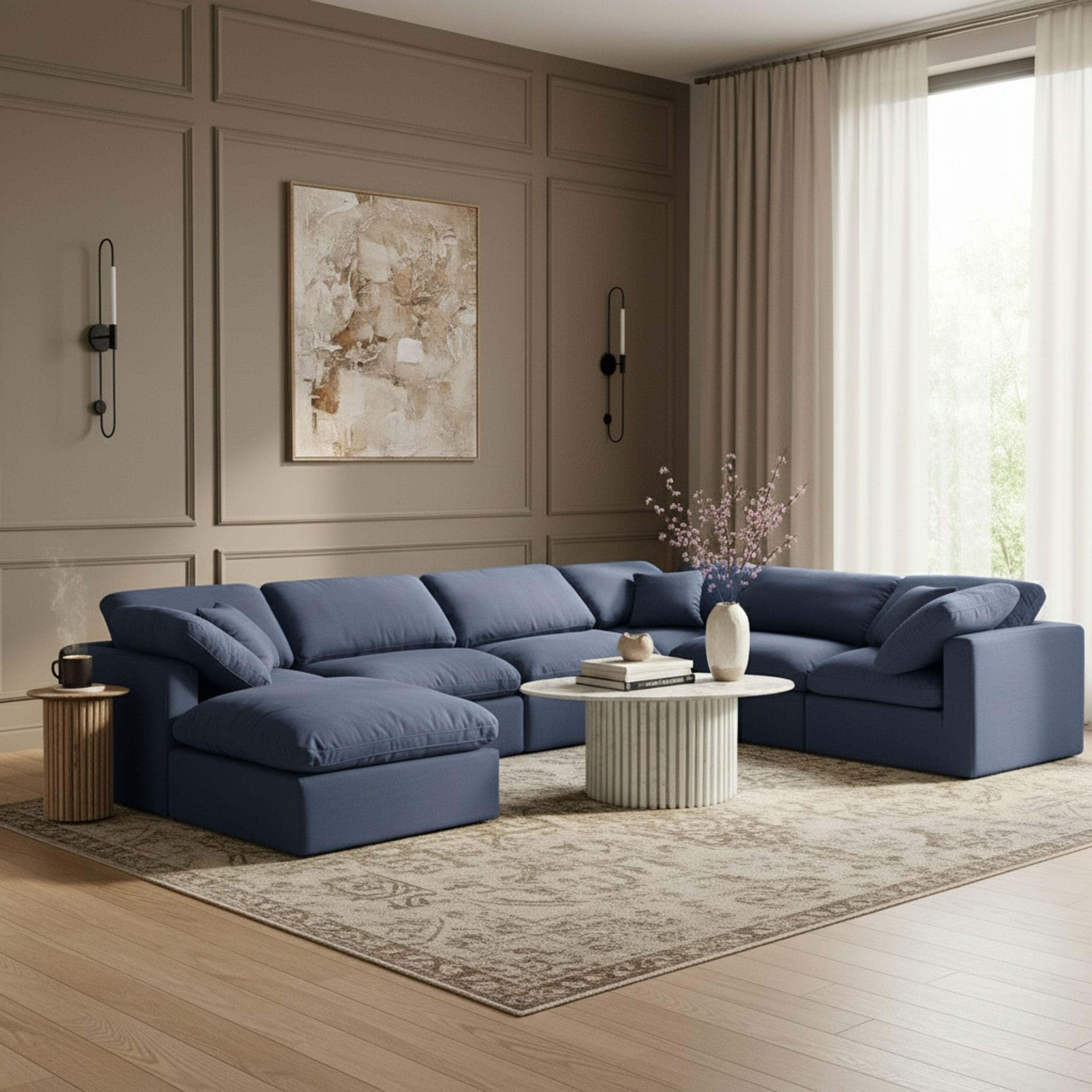 Indulge - Linen 7 Piece Modular Sectional - Navy
