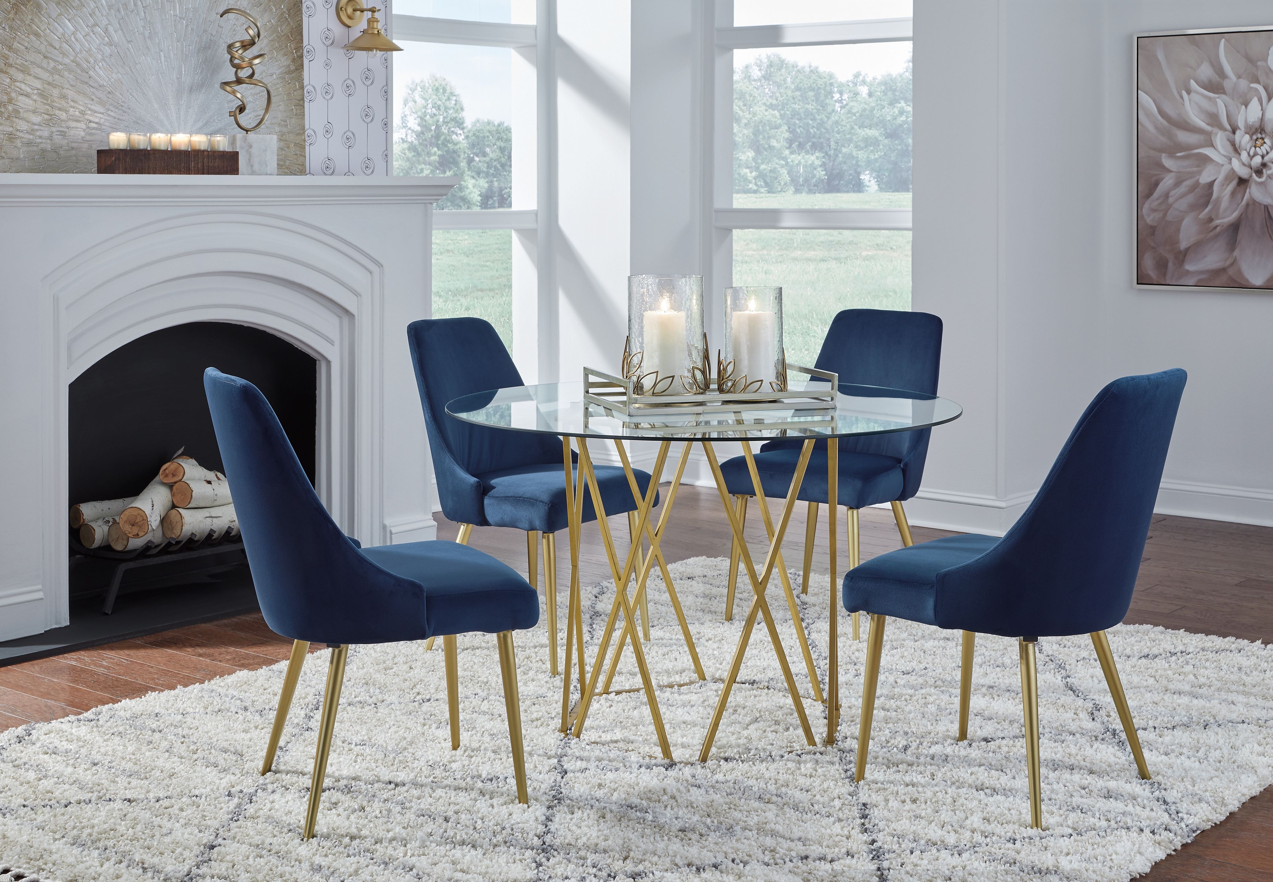 Wynora Gold Finish 5 Pc. Dining Room Table, 4 Upholstered Side