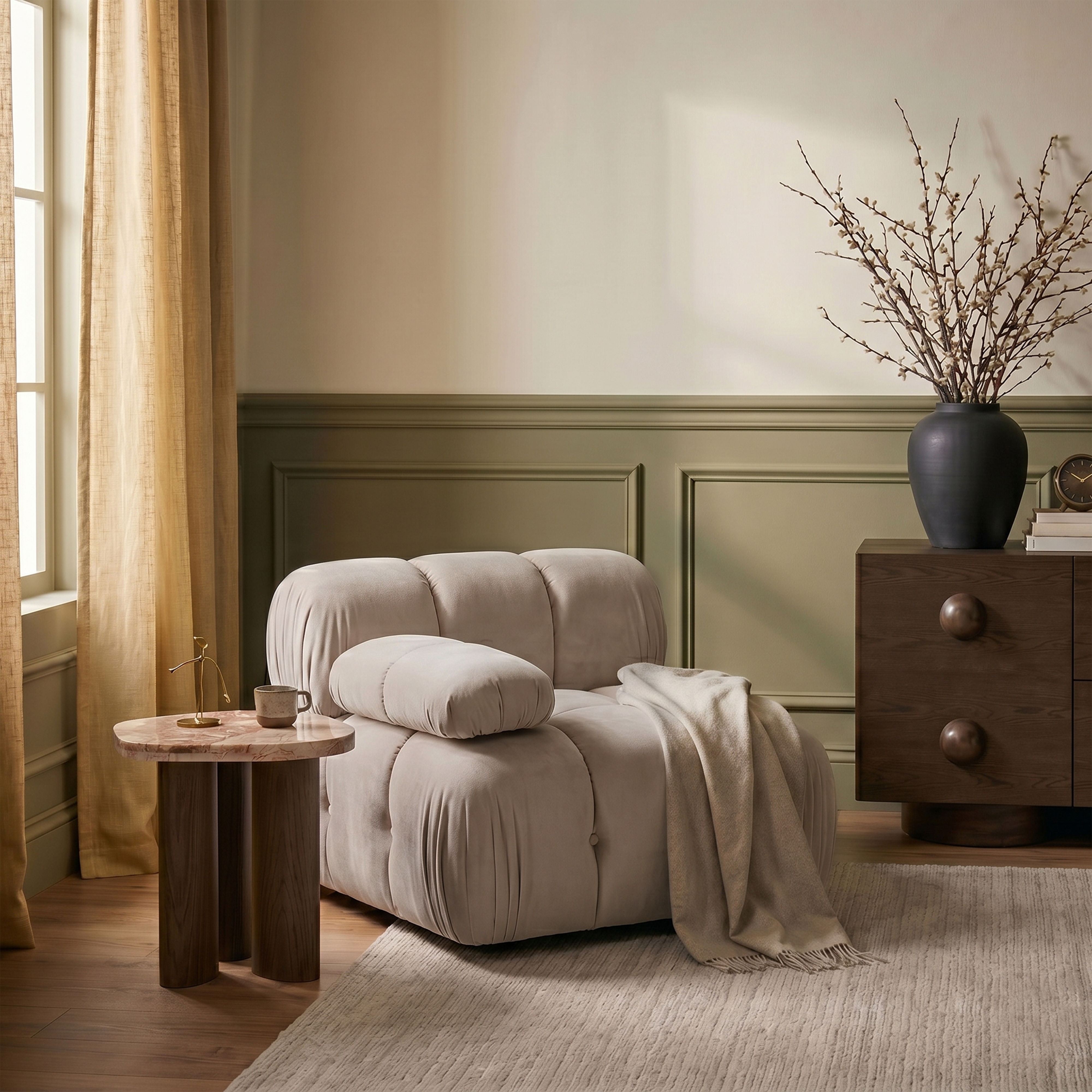 Orin - Velvet Performance Fabric Upholstered Modular Chair - Beige