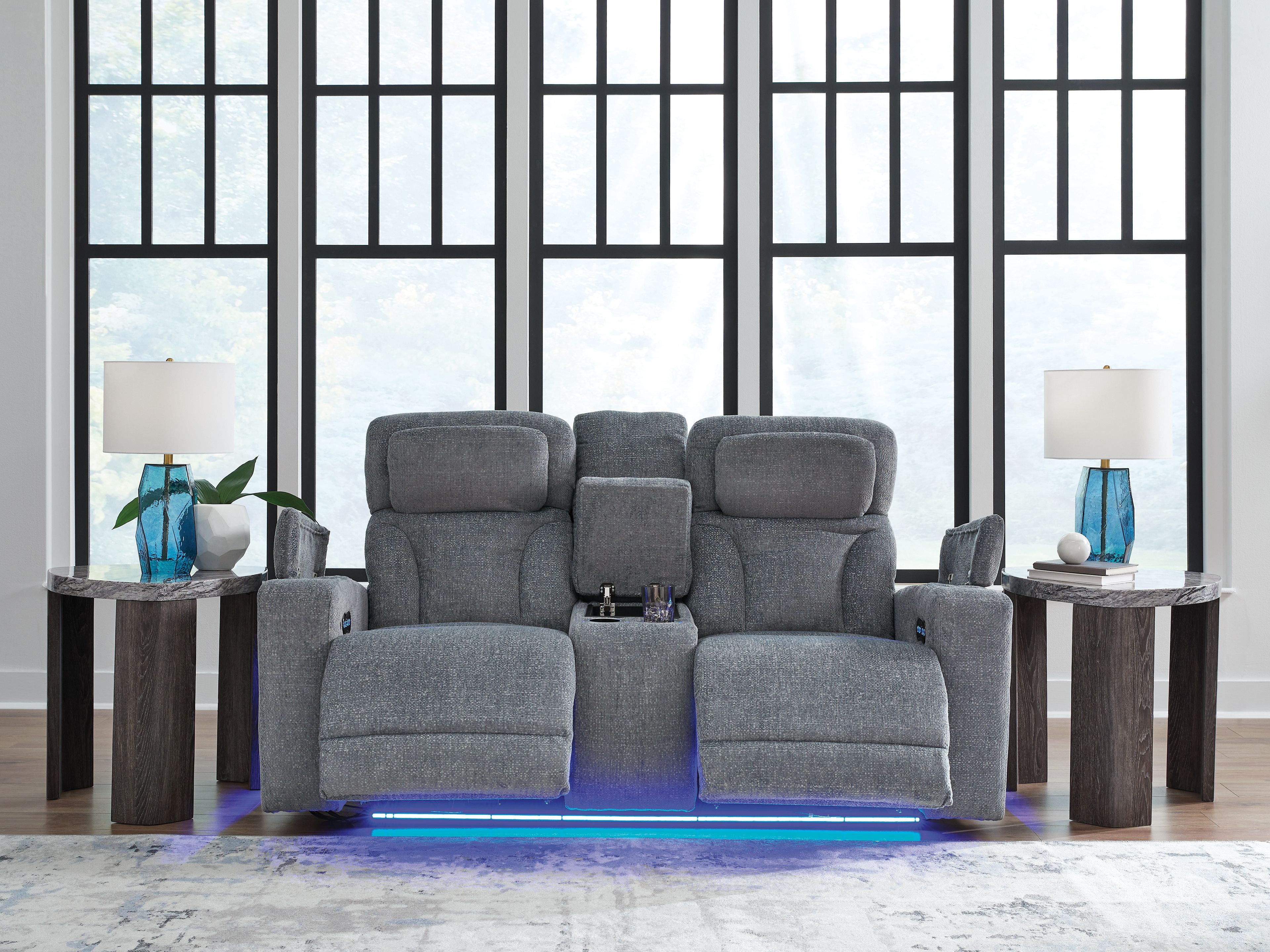 Ashley Furniture Studio Cave - Power Reclining Loveseat with Console - Steel - Image 7