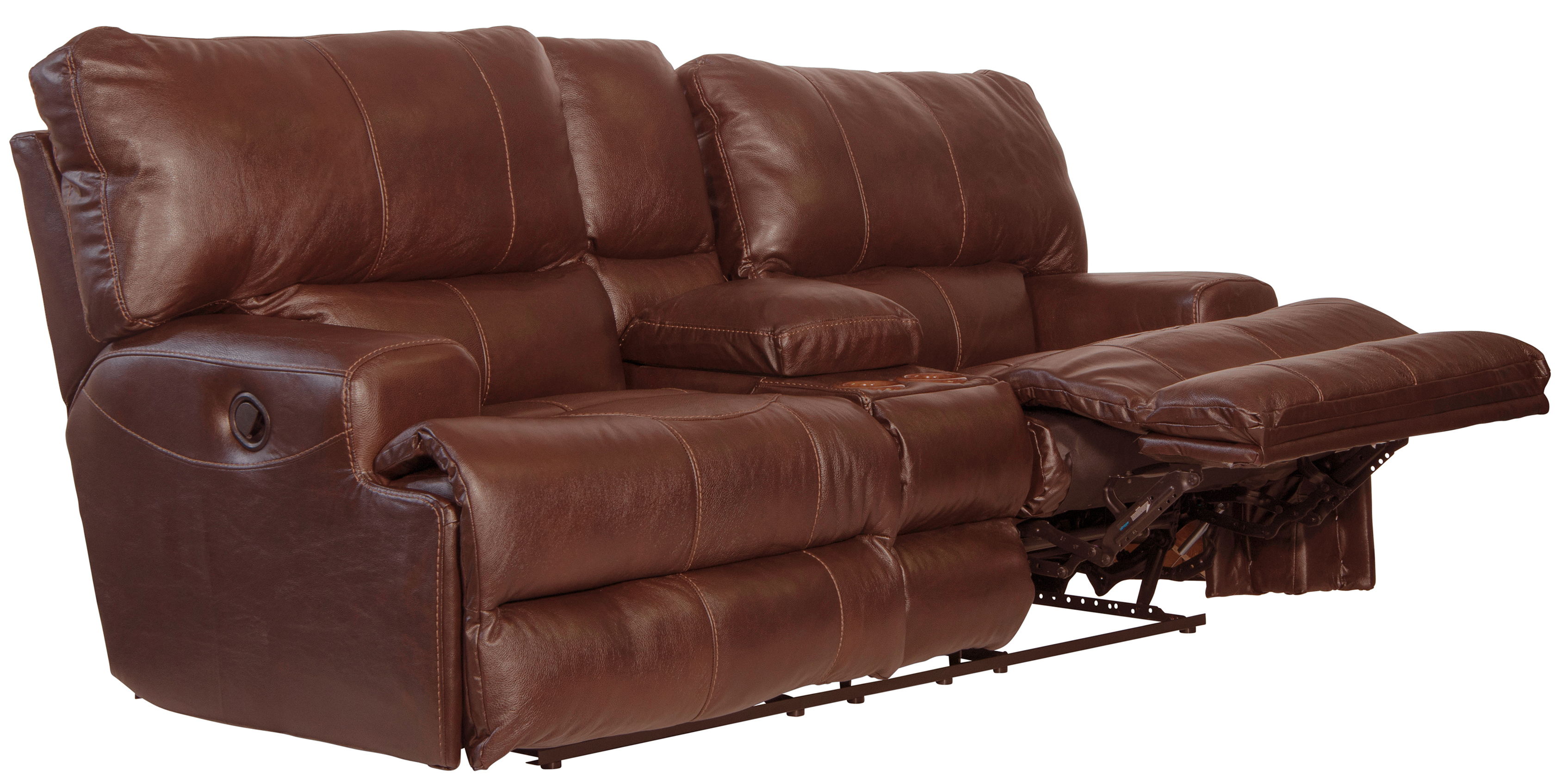 Wembley - Italian Leather Match Lay Flat Reclining Console Loveseat - Walnut