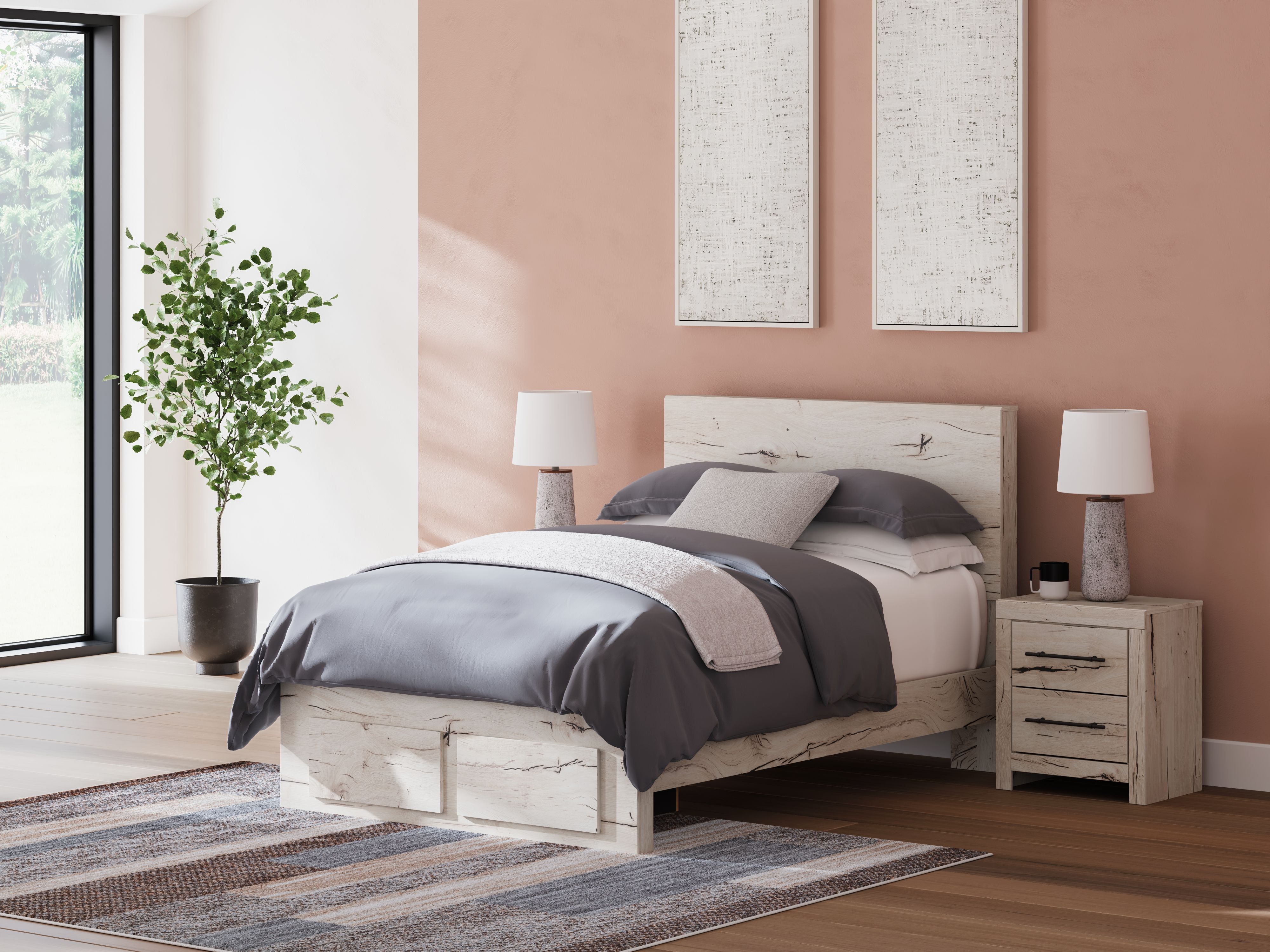Ashley Lawroy - Light Natural - Full Panel Bed With Storage Footboard
