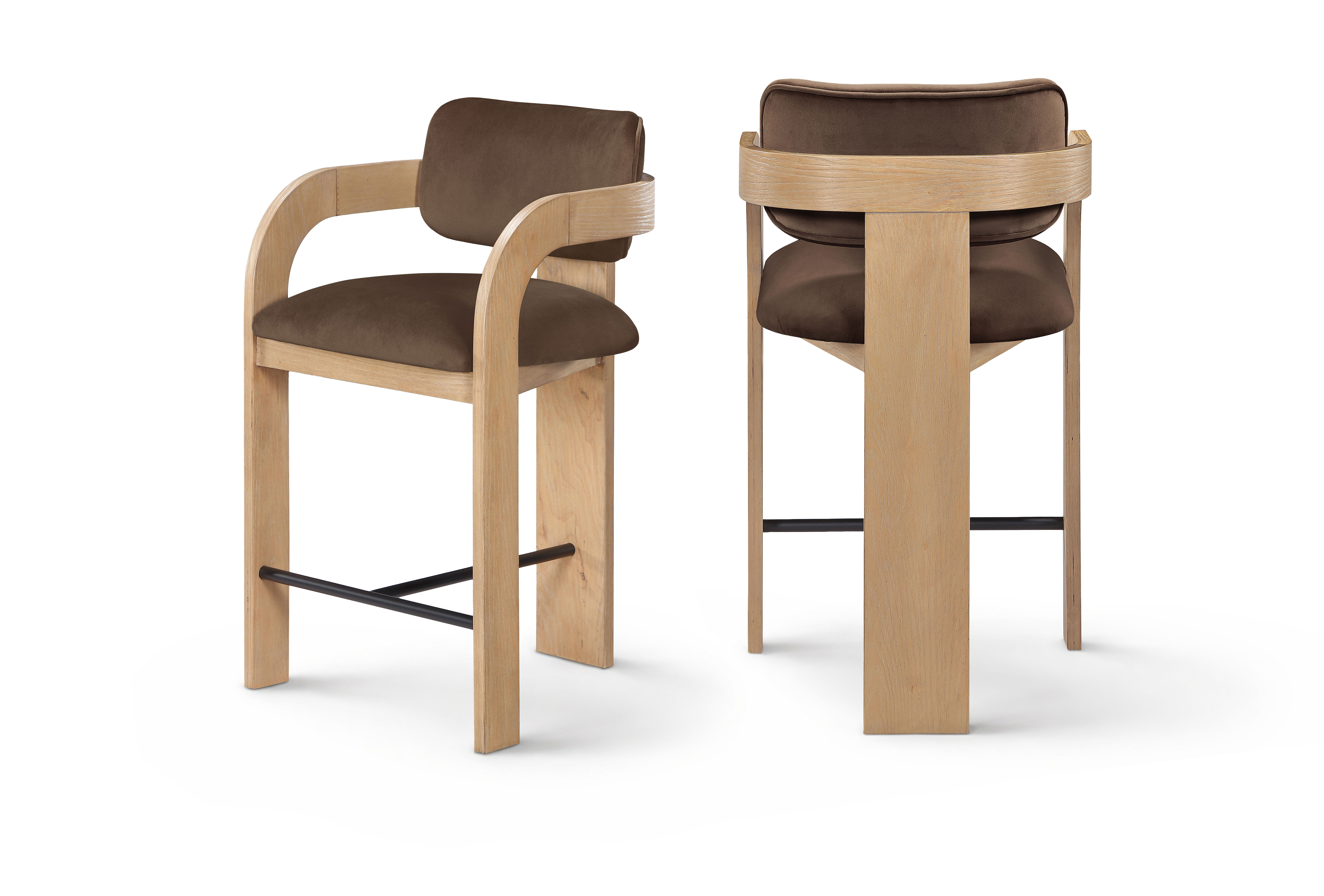 Cedra - Velvet Performance Fabric Upholstered Counter Stool - Brown / Natural