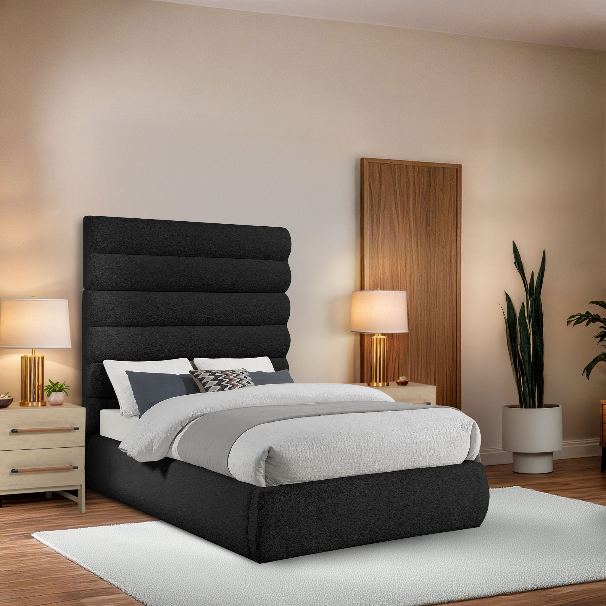 Adam - Boucle Fabric Full Bed With 70.5" Headboard - Black