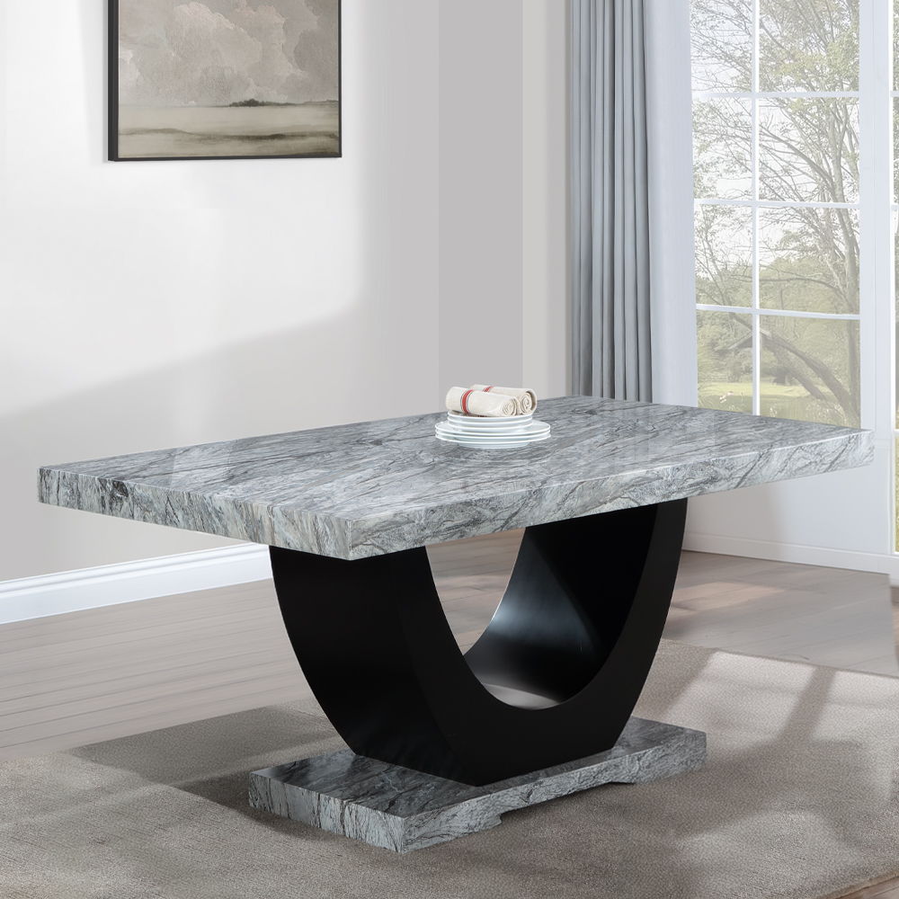 Caralin - Dining Table - Engineered Stone & Black, black