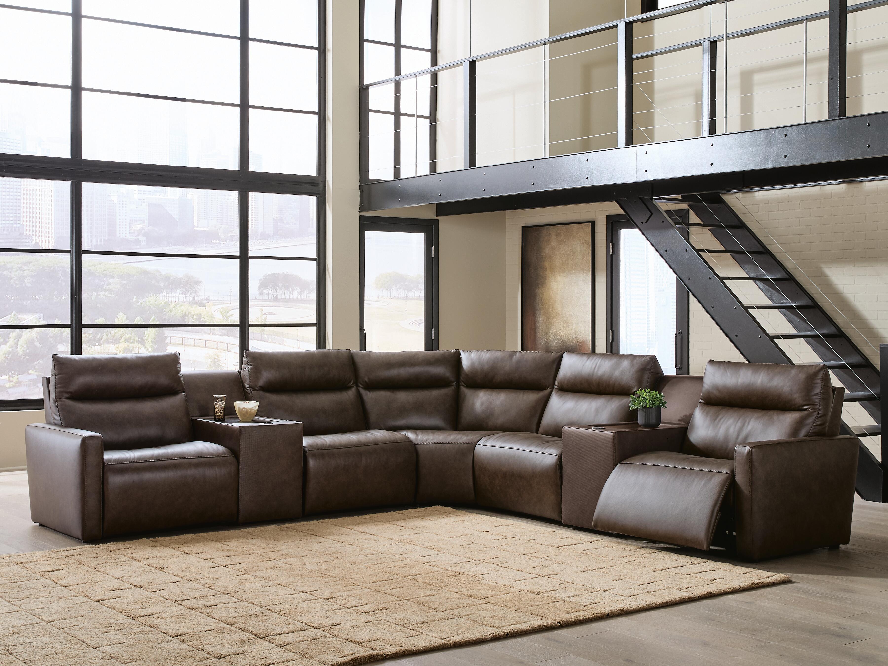 Ashley Furniture ModZ - 7-Piece Power Reclining Sectional With 2 Armless Chairs And 2 Audio Consoles - Chocolate - Image 7