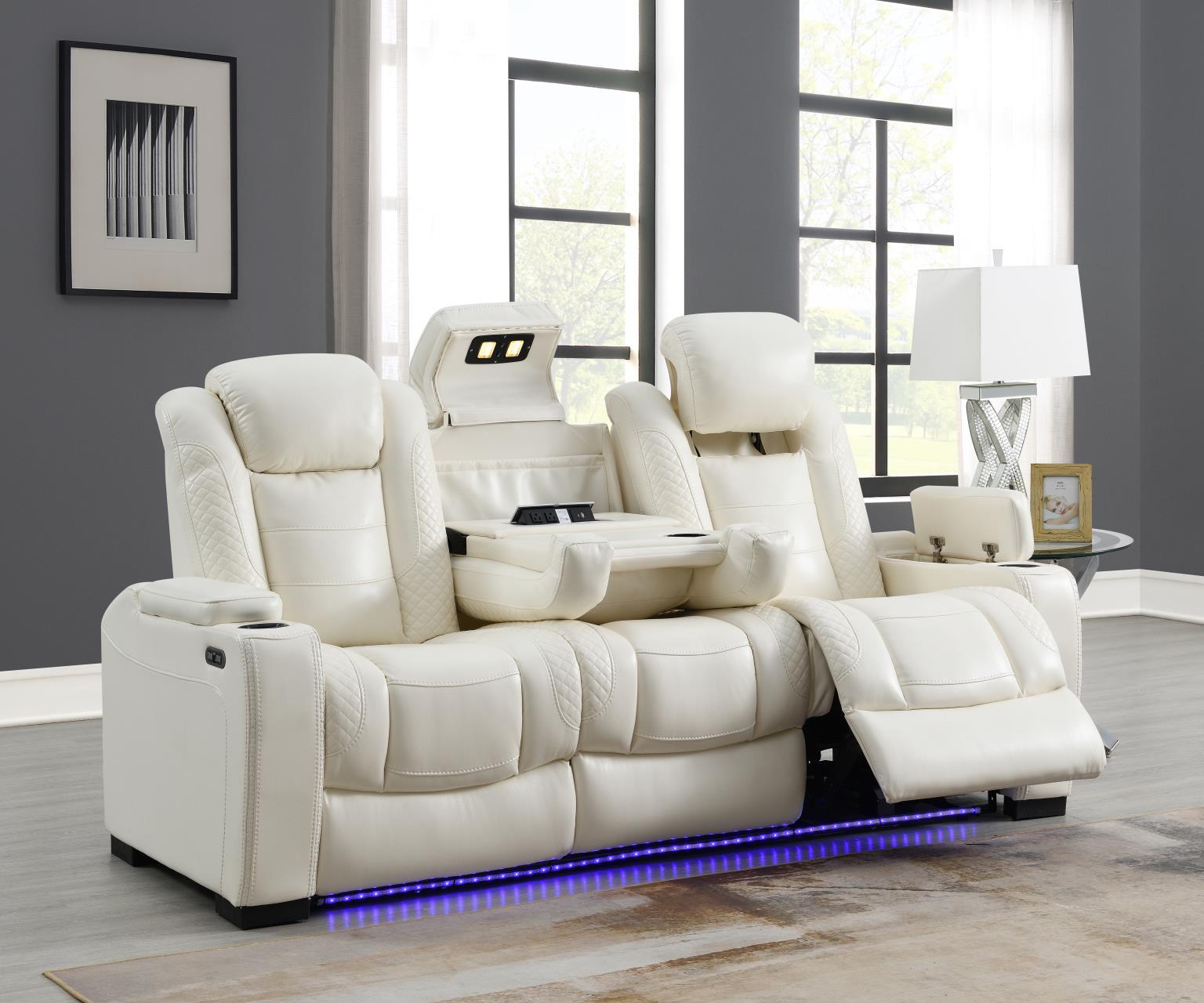 LED Power Reclining With Power Headrest, And Drop Down Table Sofa