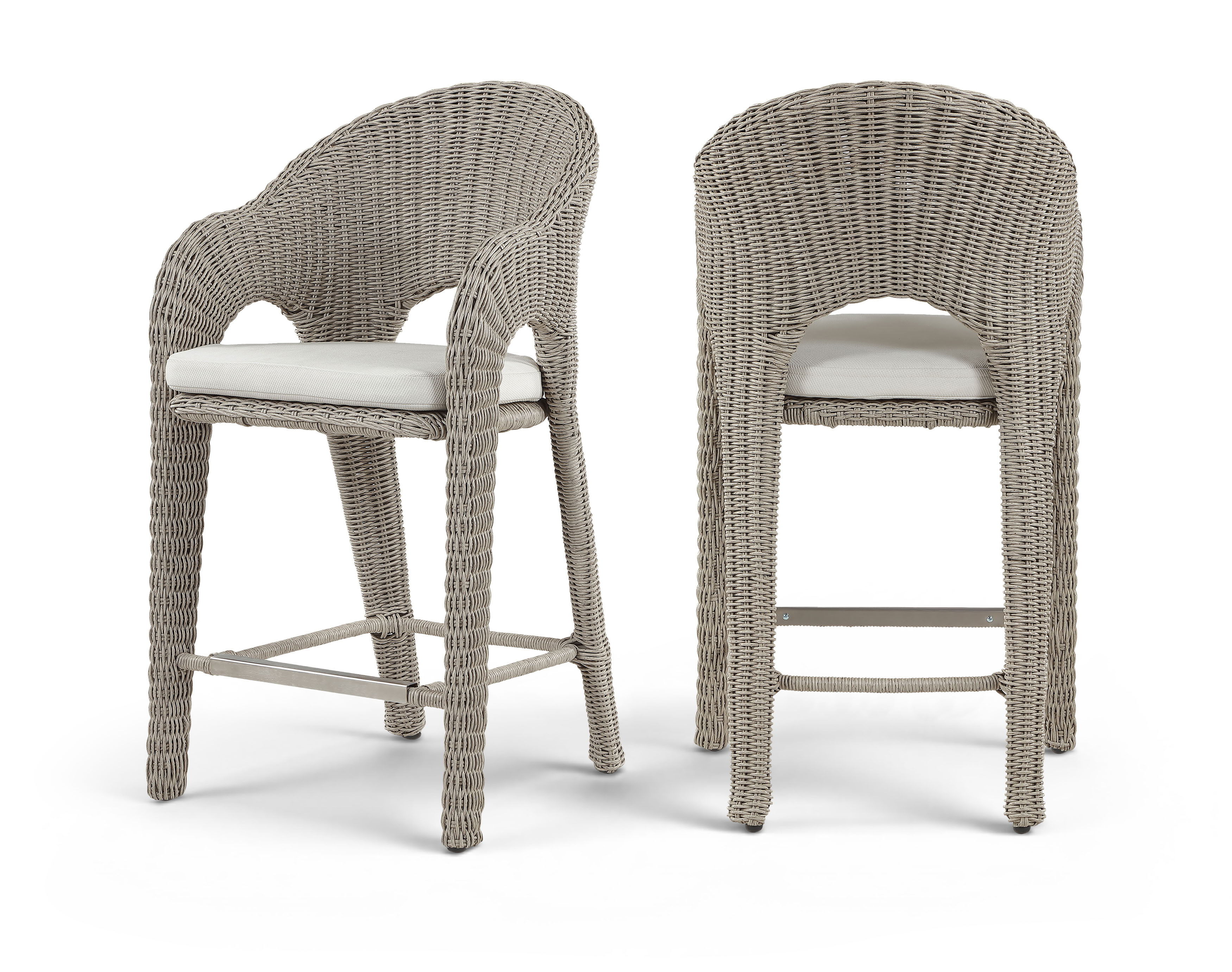 Seacrest - Olefin Water Resistant Fabric And Wicker Outdoor Patio Bar Stool - Taupe