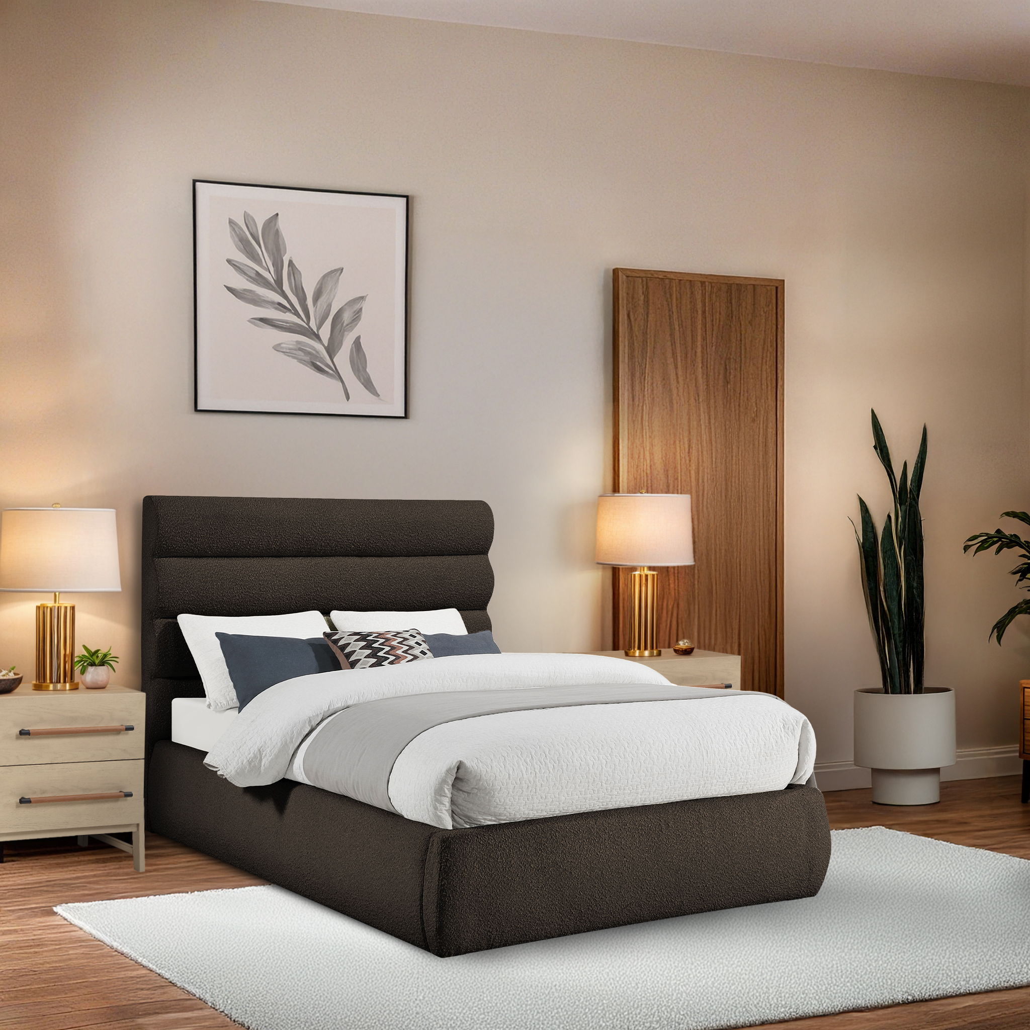 Adam - Boucle Fabric Full Bed With 52" Headboard - Dark Brown