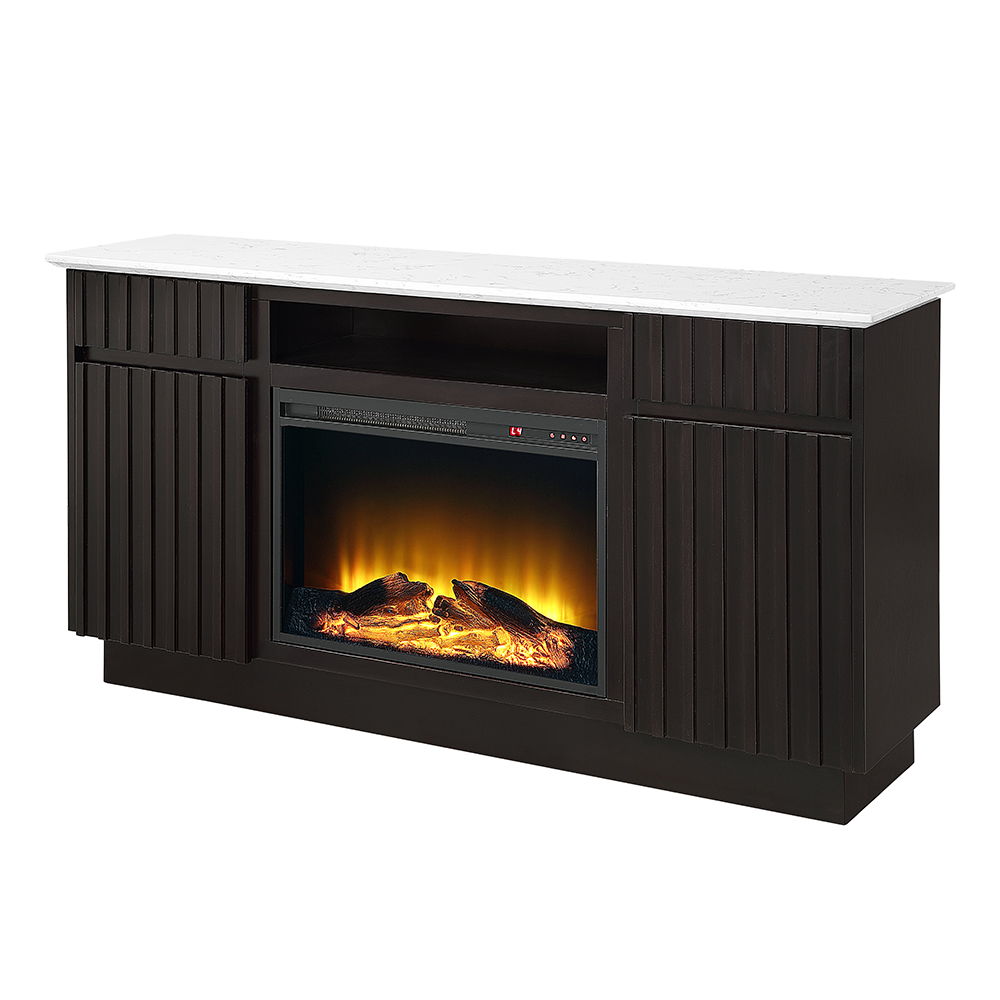 Jaramillo - Server With Fireplace - Engineered Marble & Rustic Espresso, dark brown, view 2