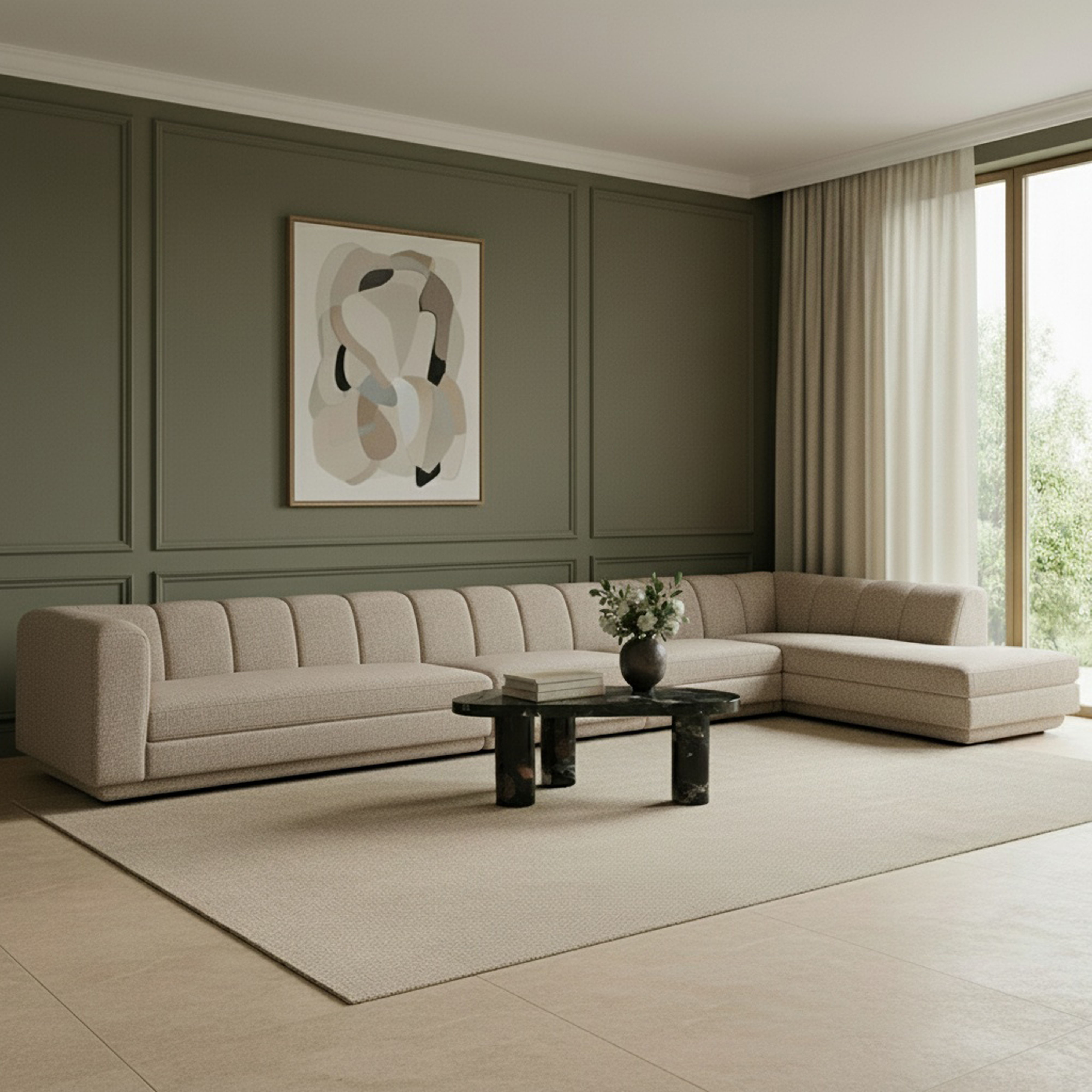 Modari - Fabric Upholstered 4 Piece RAF Modular Sectional - Beige