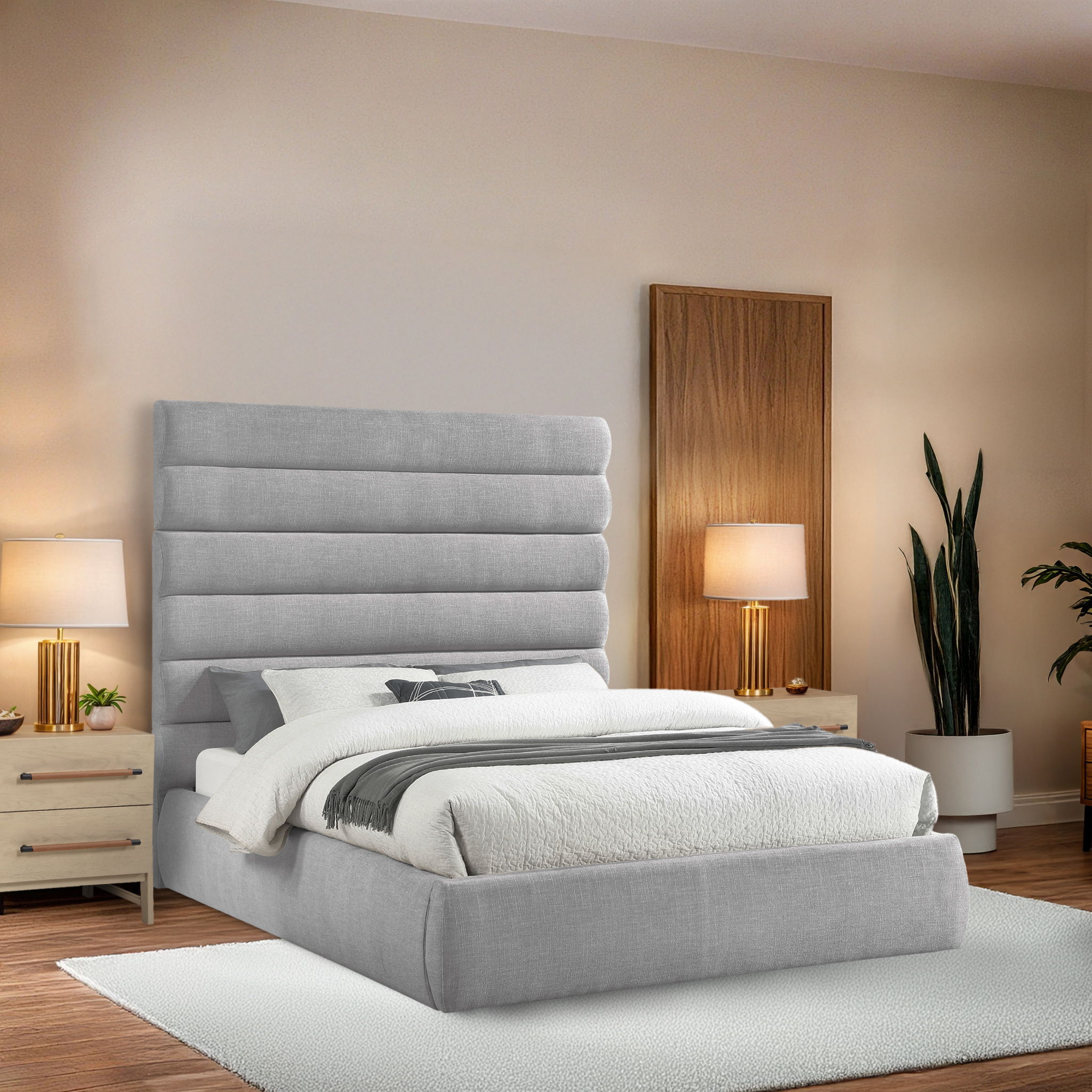 Adam - Linen Fabric Queen Bed With 70.5" Headboard - Gray