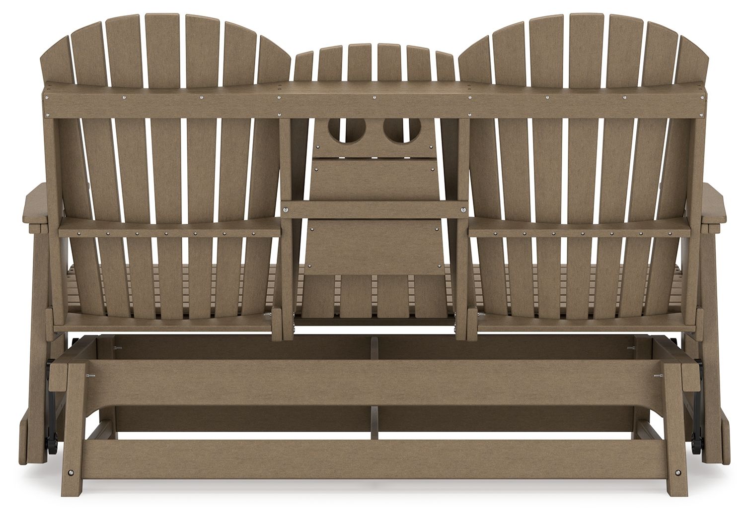 Ashley Furniture Hyland Wave - 4 Pc. - Glider Loveseat, 2 Swivel Glider Chairs, Cocktail Table - Driftwood - Image 4