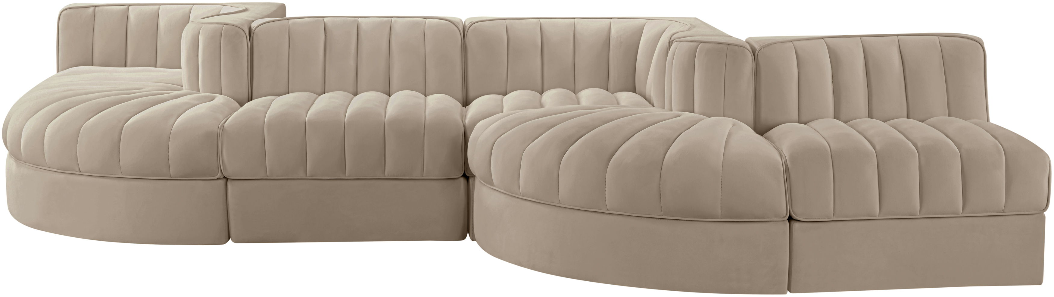 Rummi - Rounded Velvet Performance Fabric Upholstered 6 Piece Modular Sectional - Beige