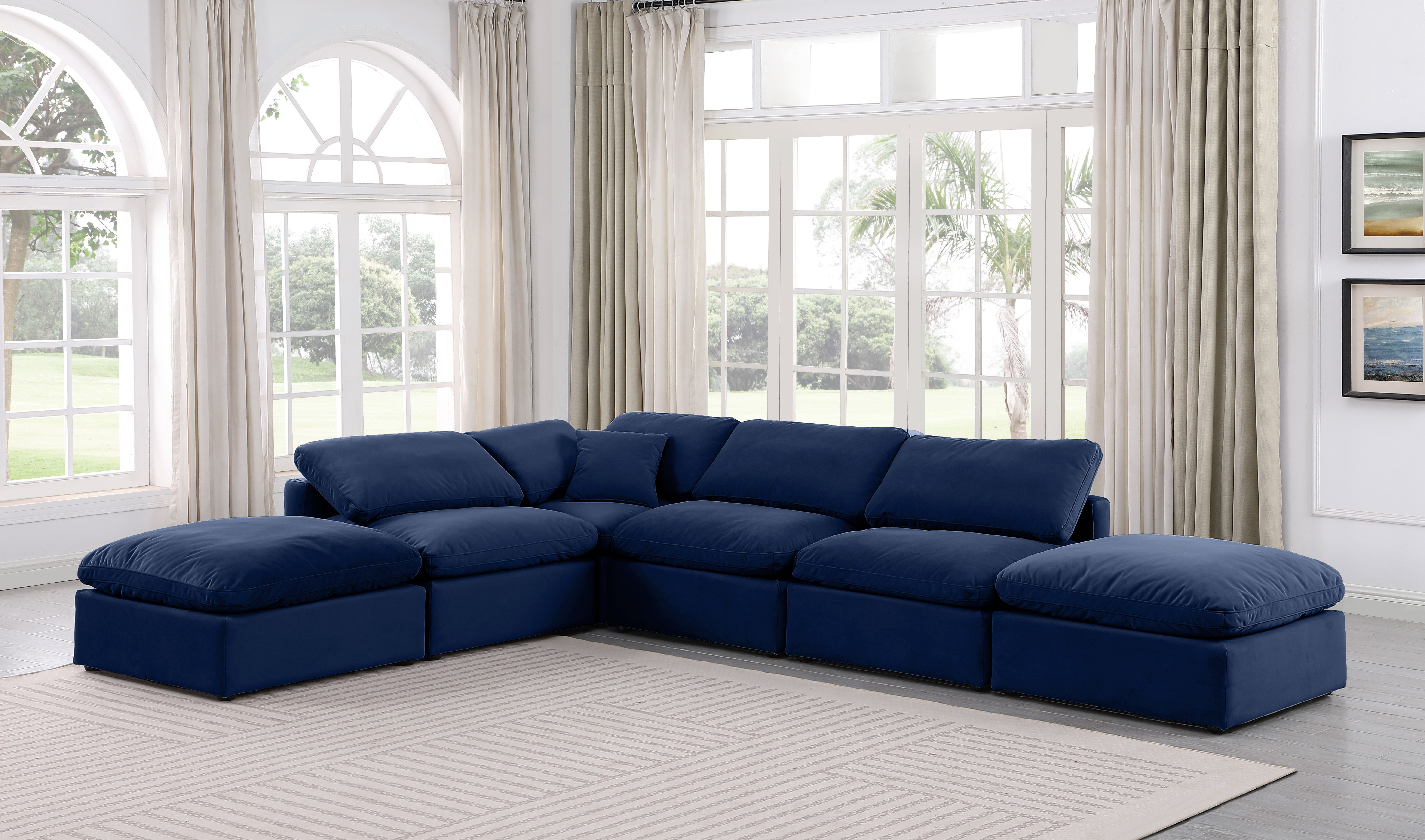 Indulge - Velvet 6 Piece Modular Armless Sectional - Blue