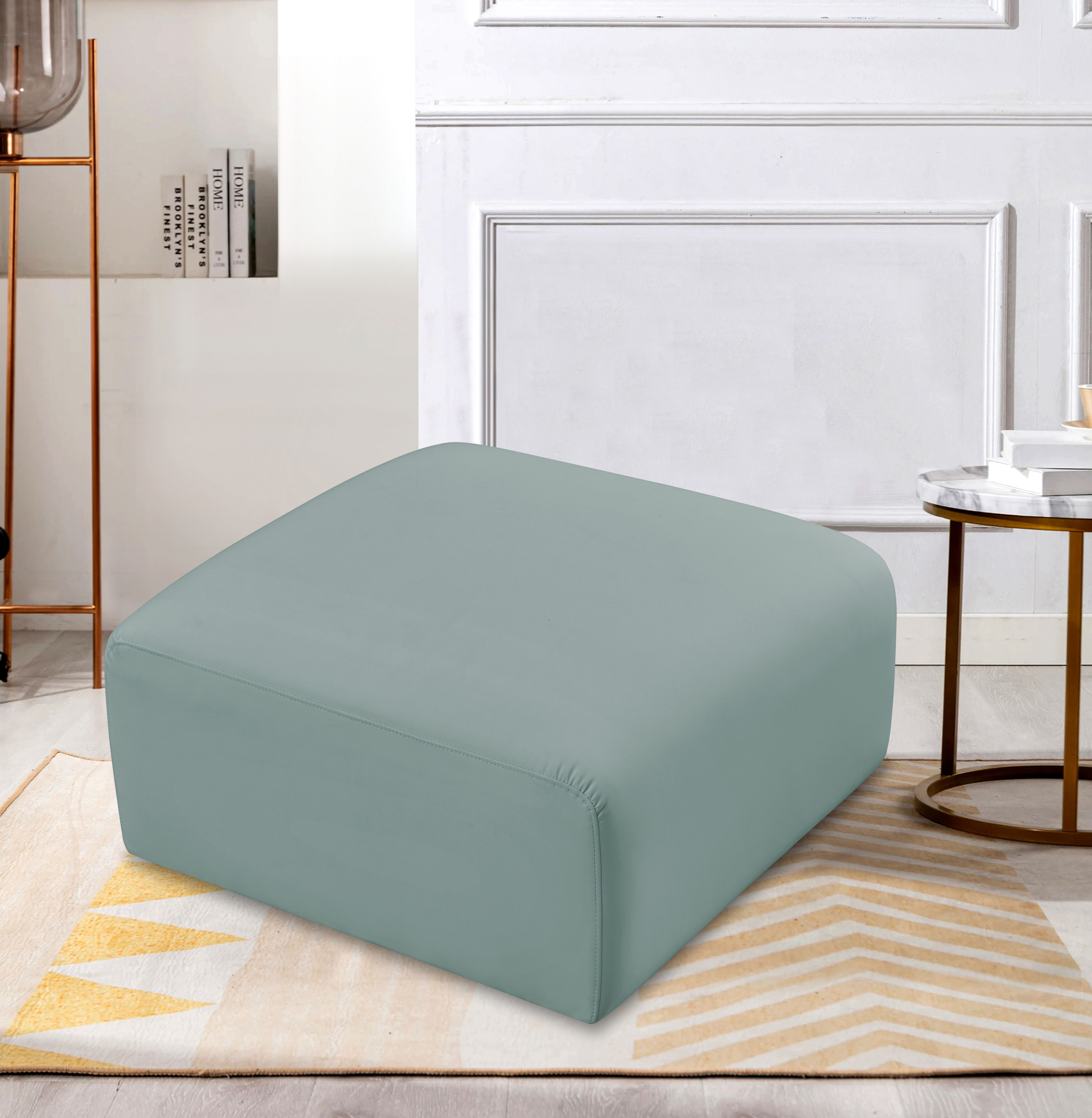 Arc - Faux Leather Ottoman - Mint Green
