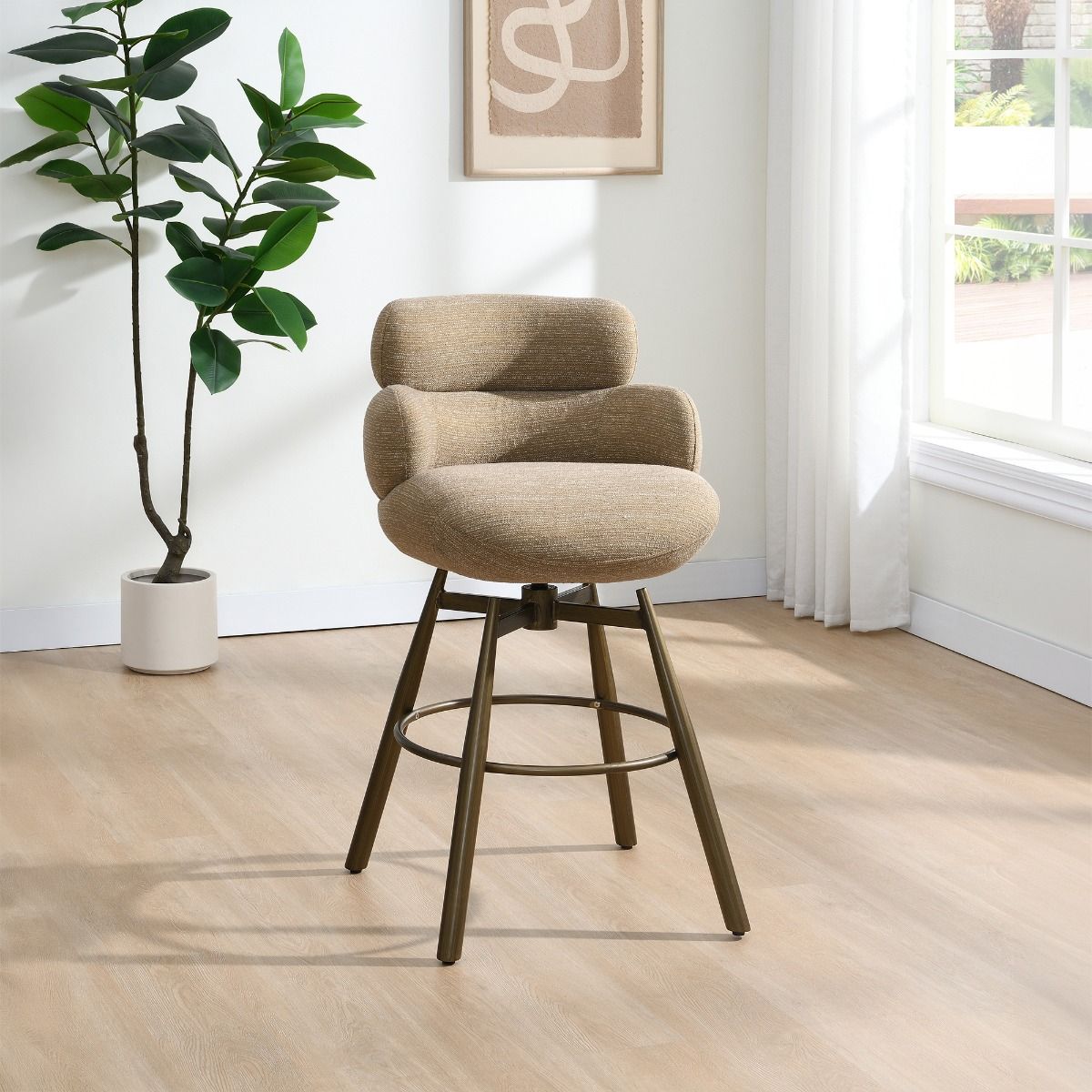 Jena - Counter Height Chair With Swivel - Taupe & Bronze, light brown