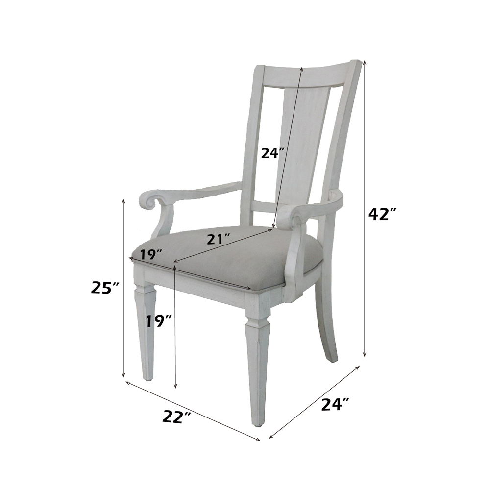 Katia - Arm Chair (Set of 2) - Light Gray Linen & Weathered White, white, view 4