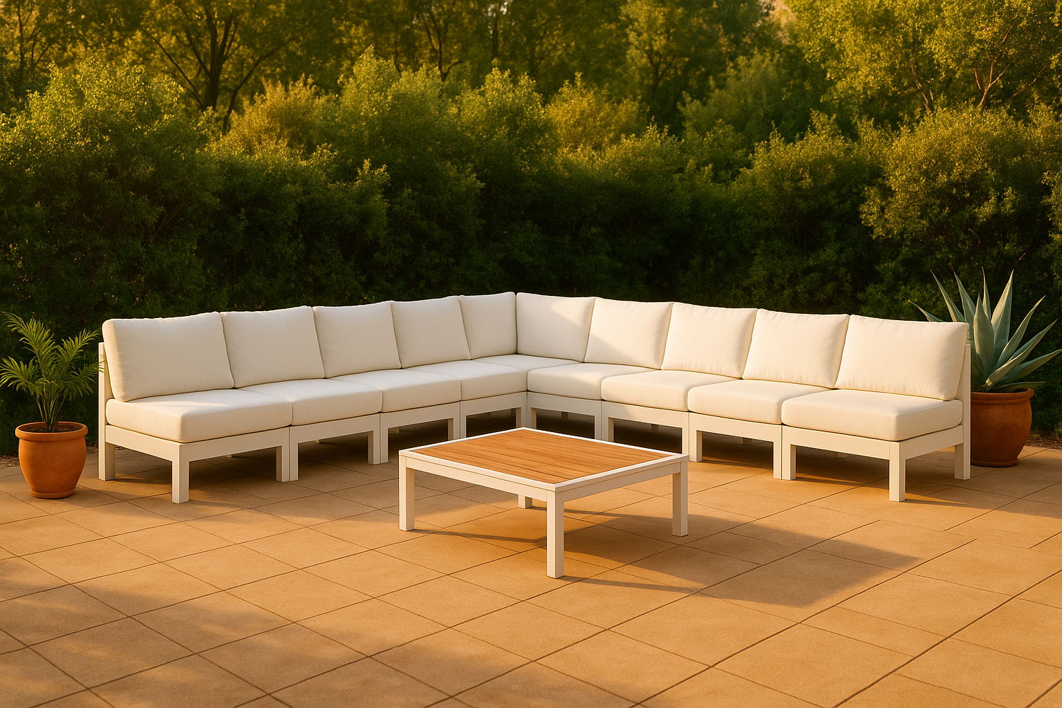 Nizuc - Outdoor Patio 9 Piece Modular Corner Armless Sectional With White Frame - White