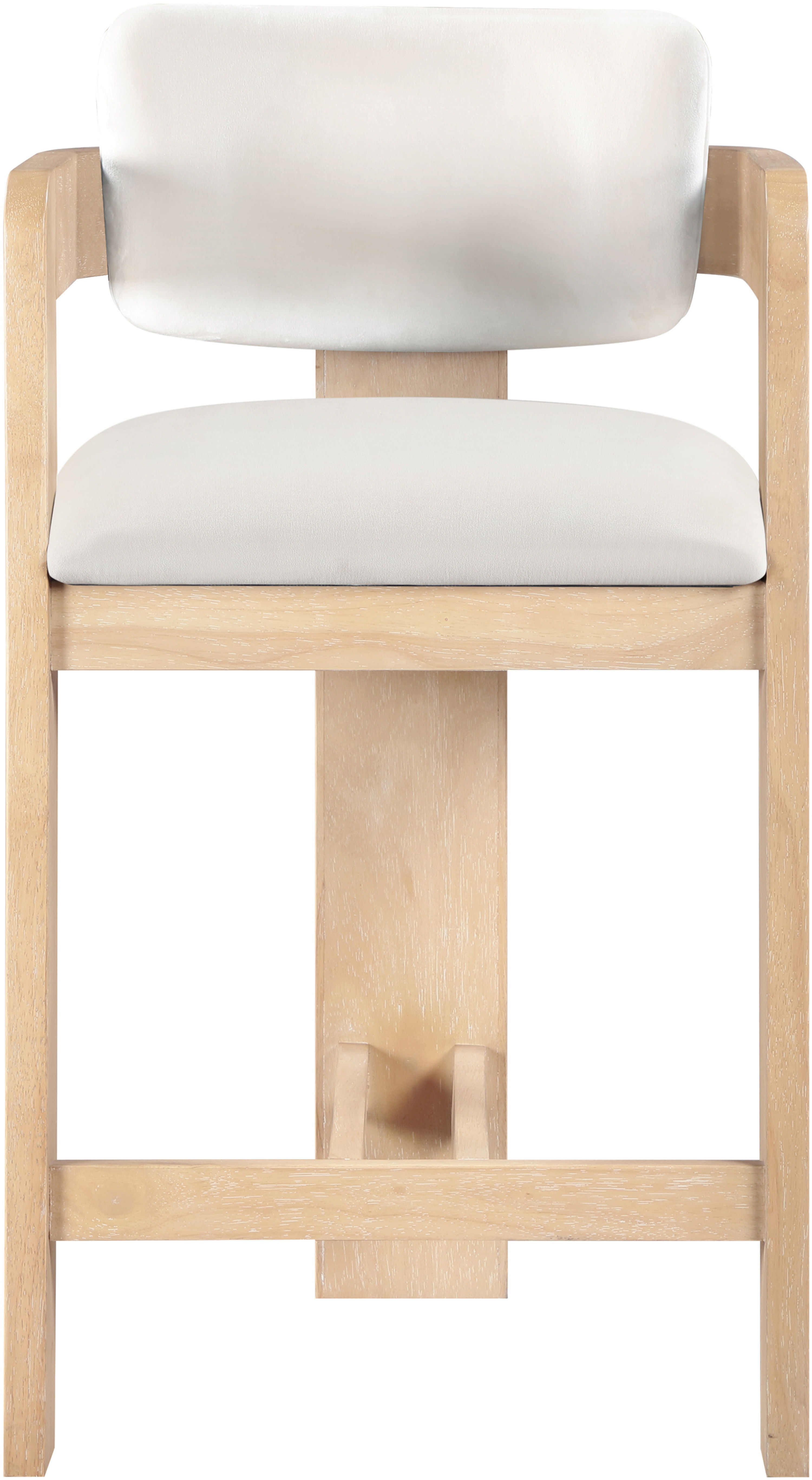 Sacha - Velvet Stool With Natural Base - Cream