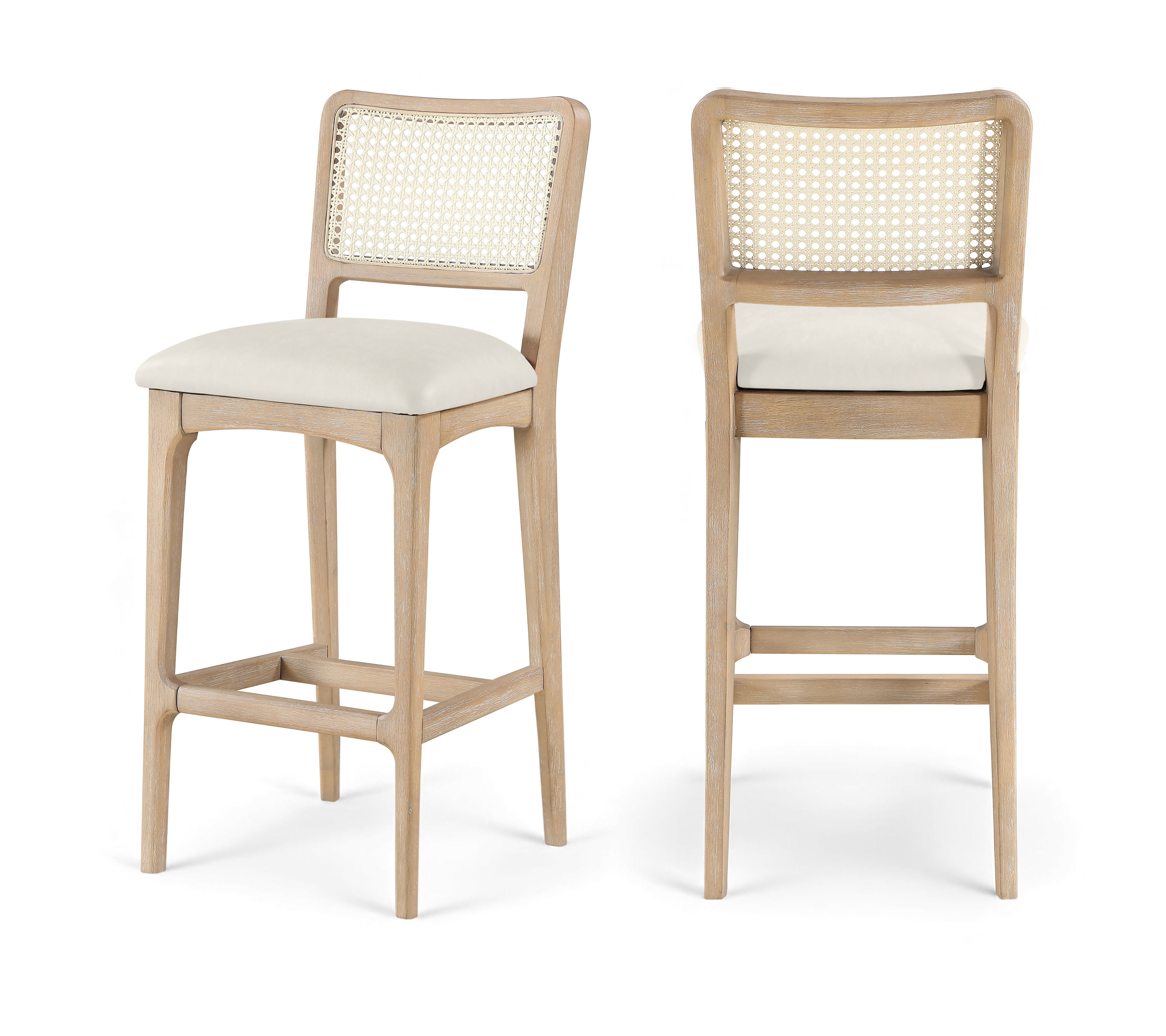 Atrium - Cane Back And Vegan Leather Upholstered Bar Stool (Set of 2) - Cream / Brushed Natural