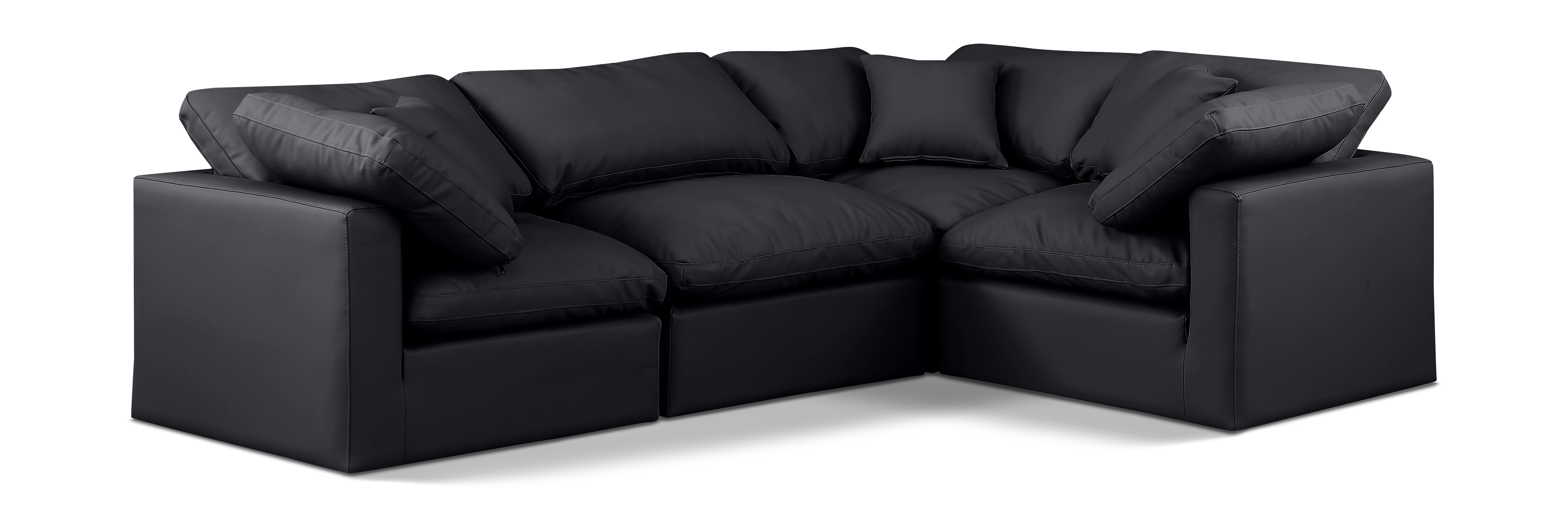 Indulge - Faux Leather 4 Piece Modular Corner Sectional - Black