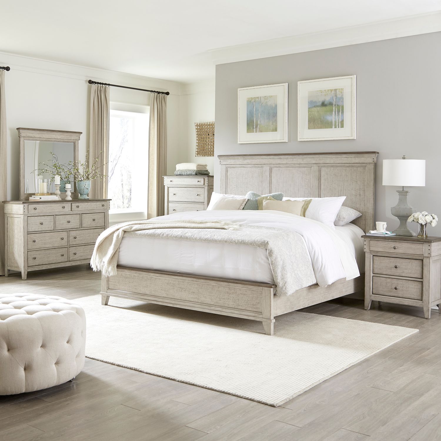 Liberty Furniture Ivy Hollow - 5 Piece Bedroom Set (California King Panel Bed, Dresser & Mirror, Chest, Night Stand) - White