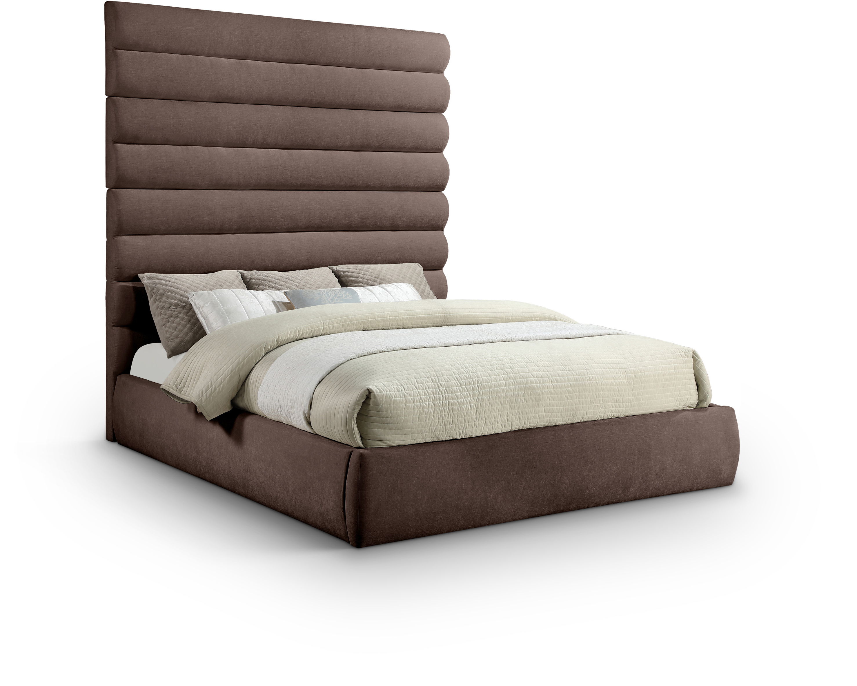 Adam - Chenille Fabric King Bed With 89" Headboard - Brown