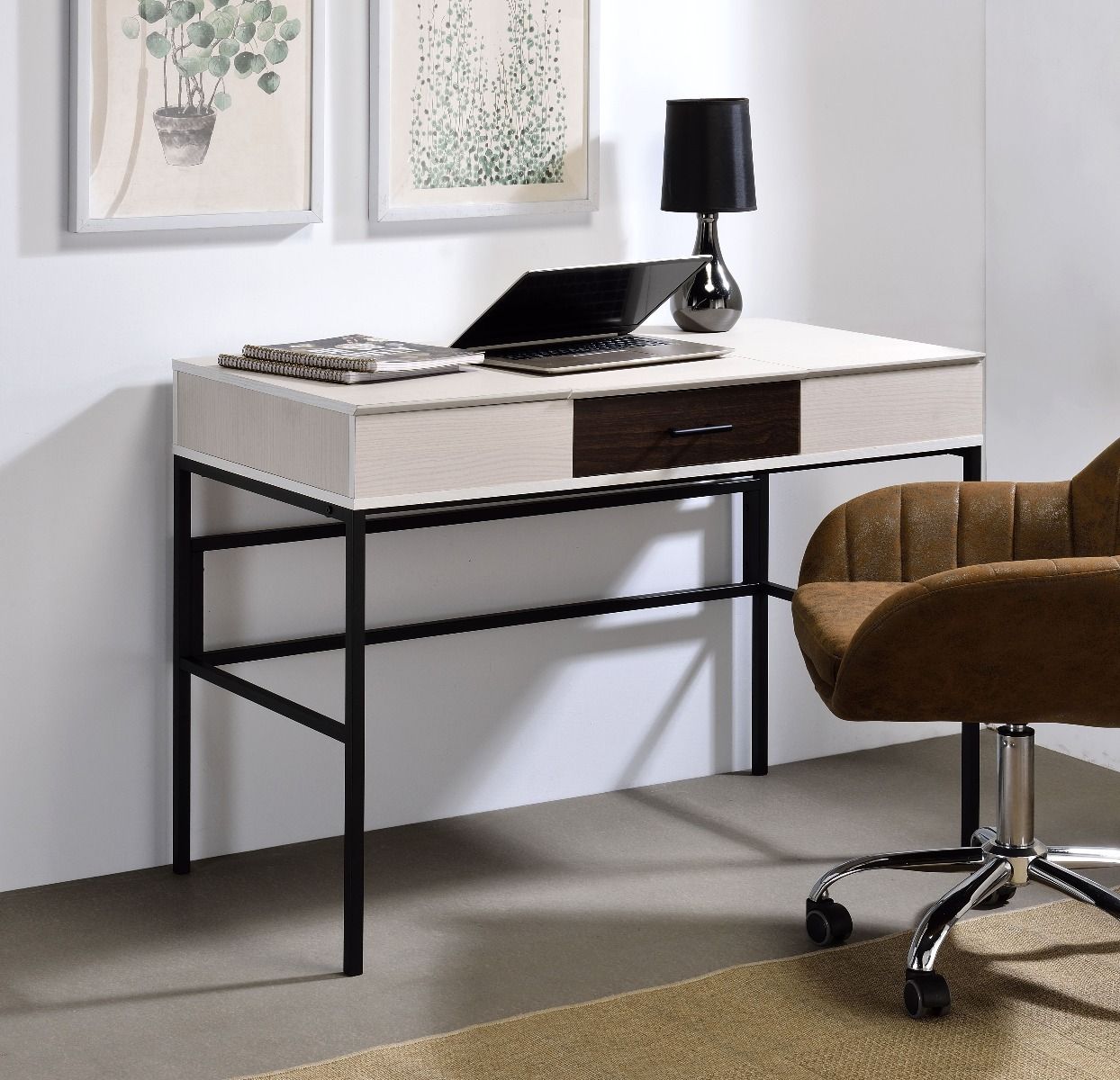 Verster - Writing Desk With USB - Natural & Black, beige, view 5