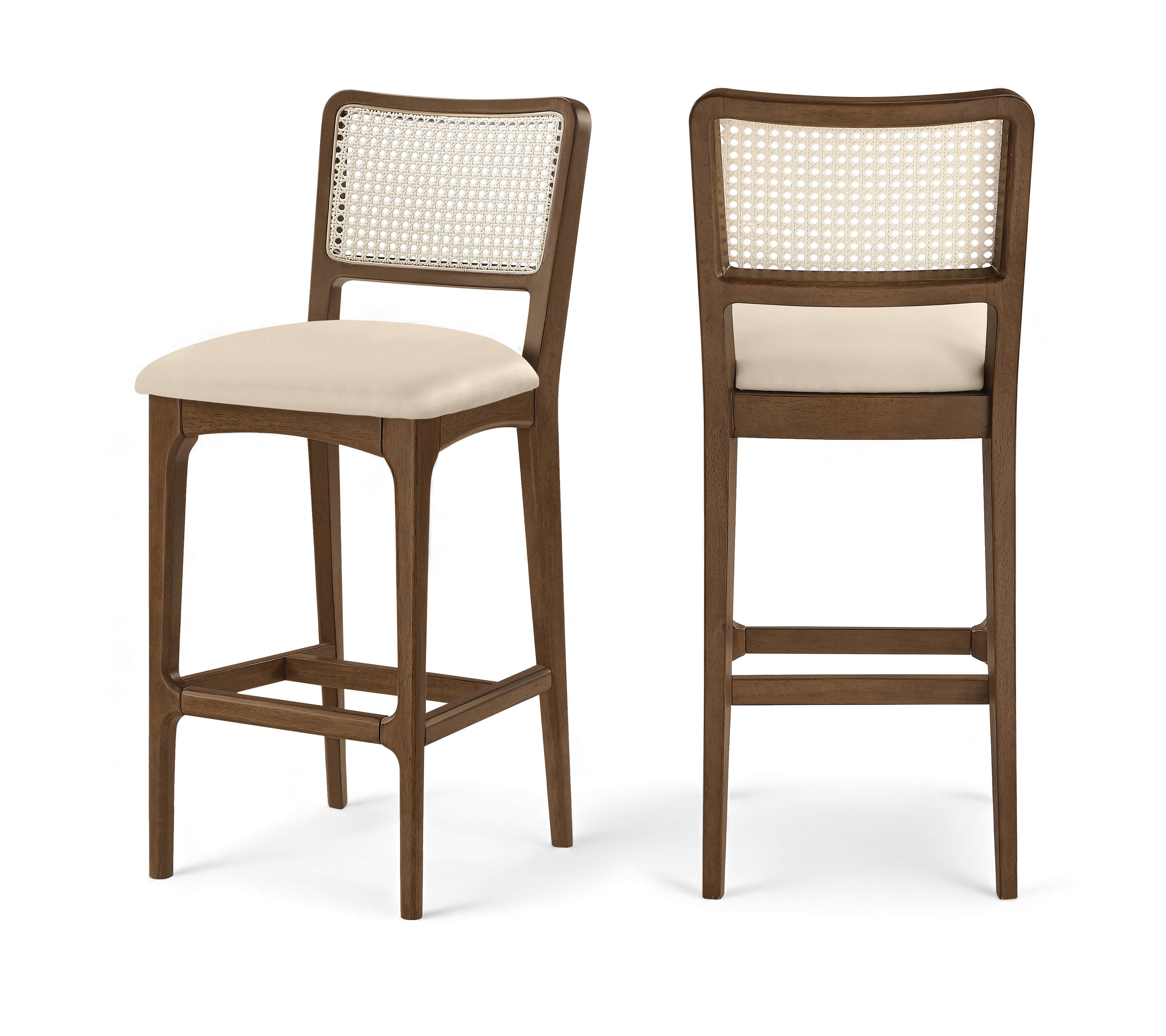 Atrium - Cane Back And Vegan Leather Upholstered Bar Stool (Set of 2) - Beige