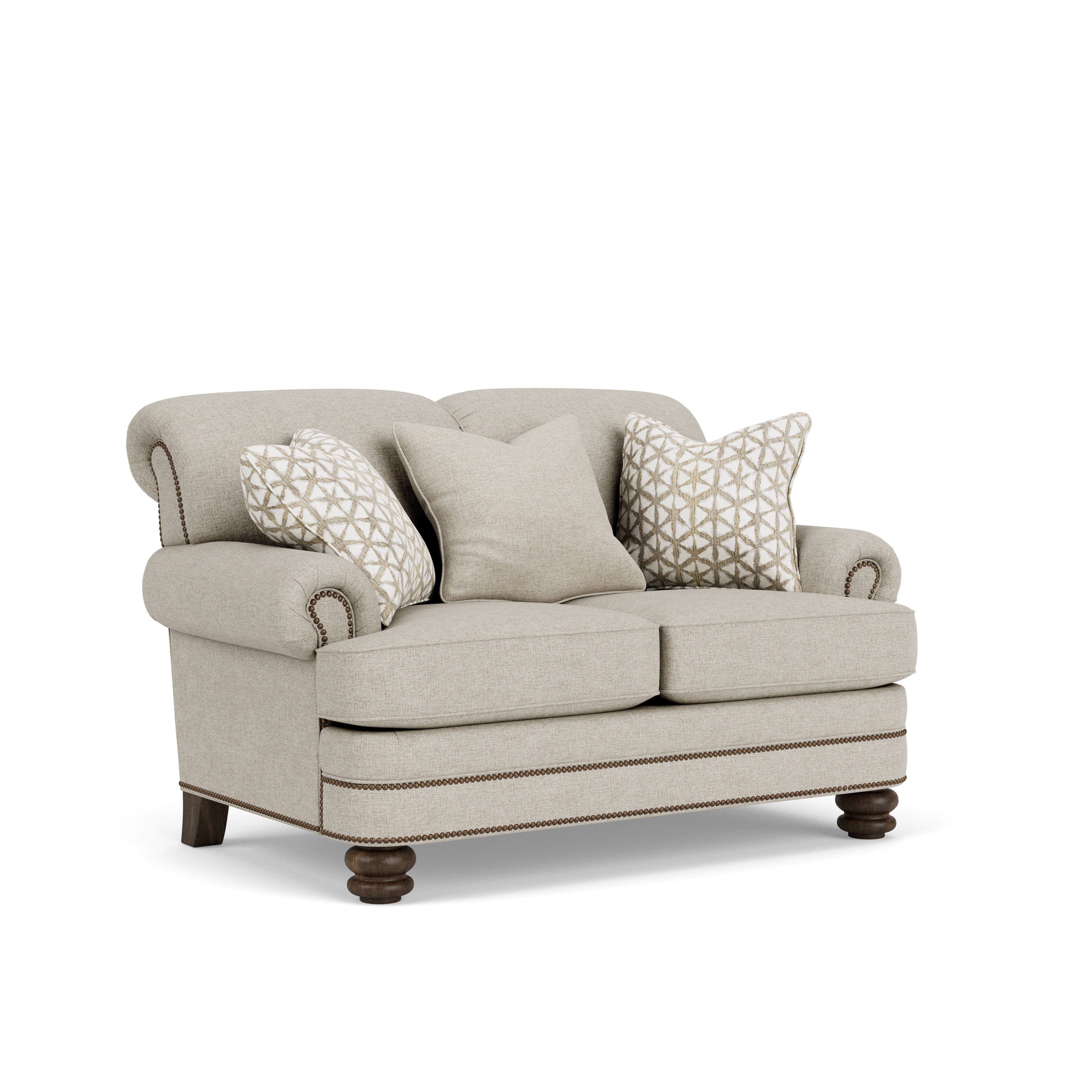 Bay Bridge - Fabric Loveseat, Nailhead Trim, light gray