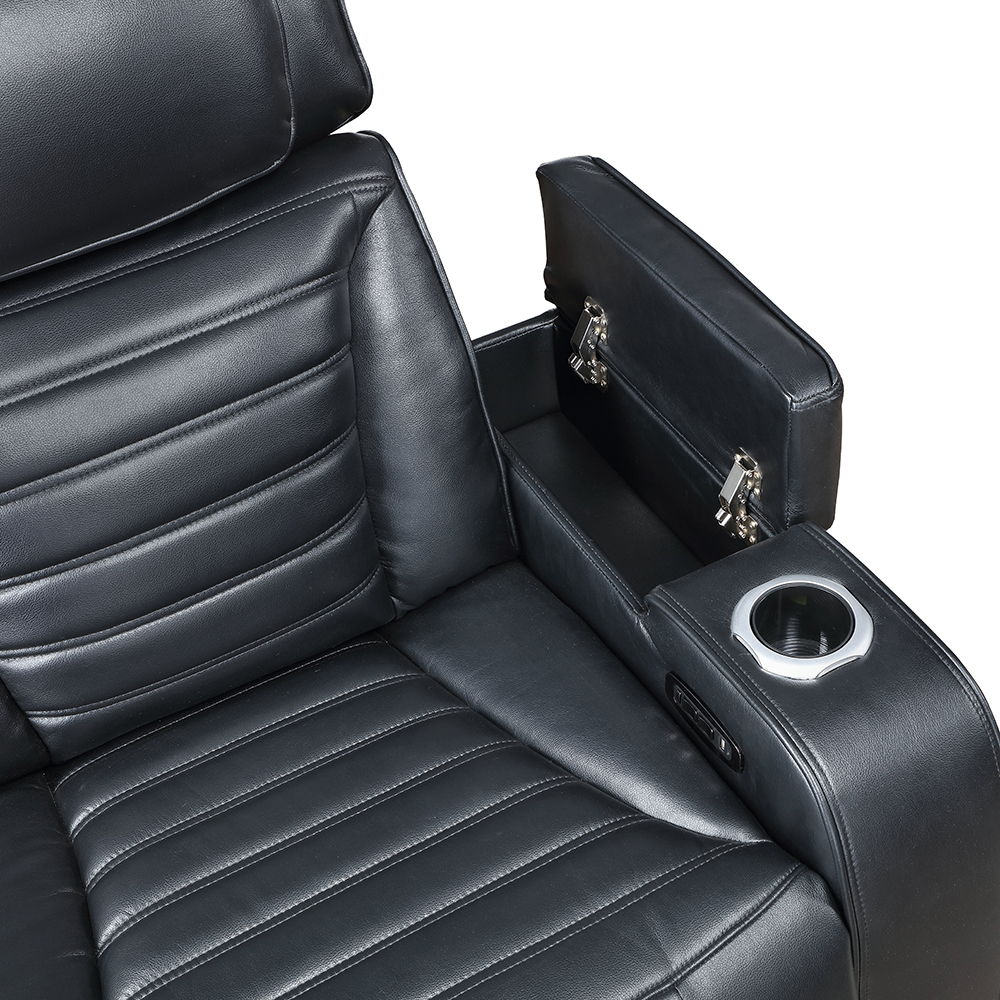 Ephron - Power Motion Recliner With Power Headrest & LED - Black, black, view 7