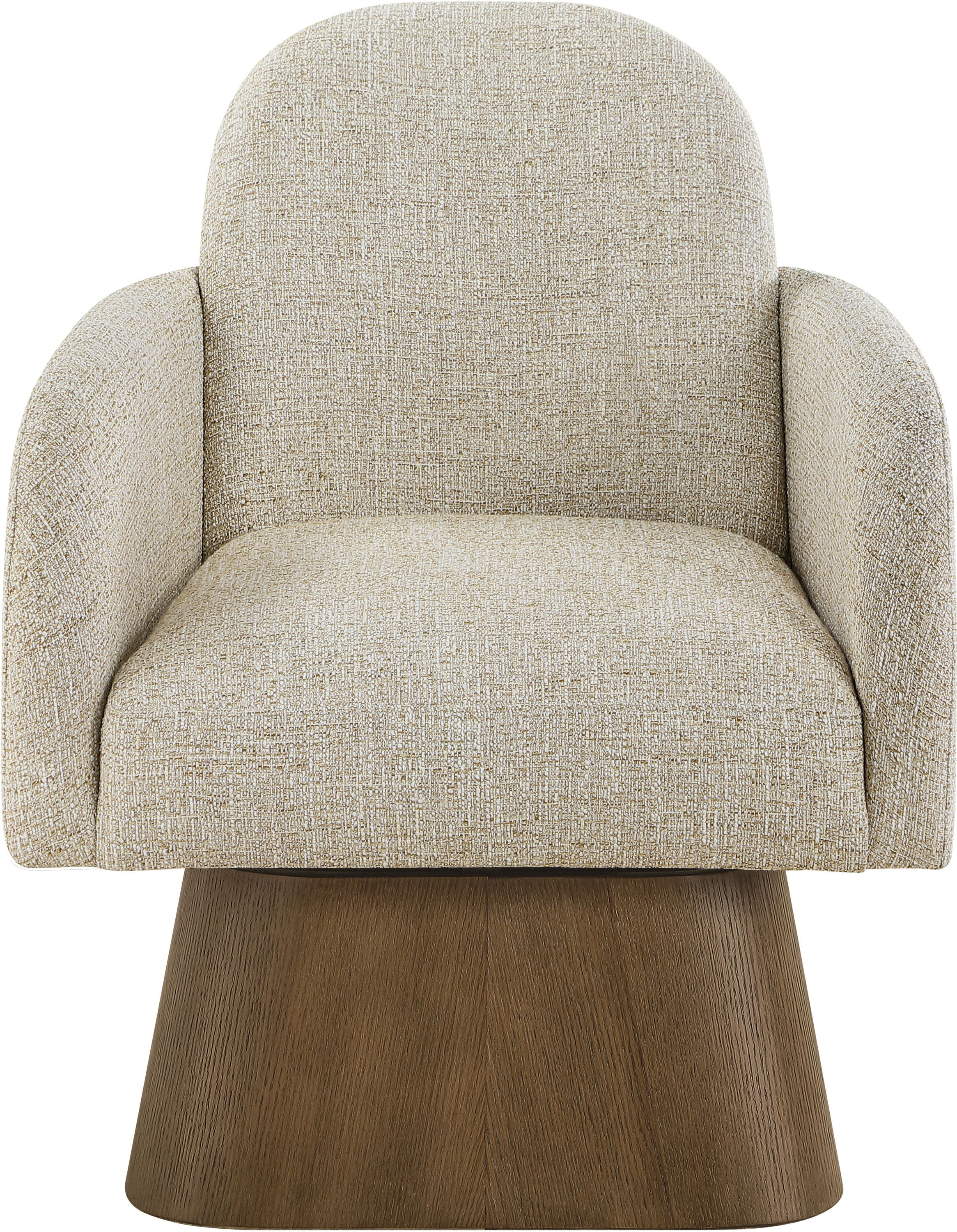 Marlowe - Linen Textured Fabric Upholstered Swivel Accent Chair - Beige / Stained Brown