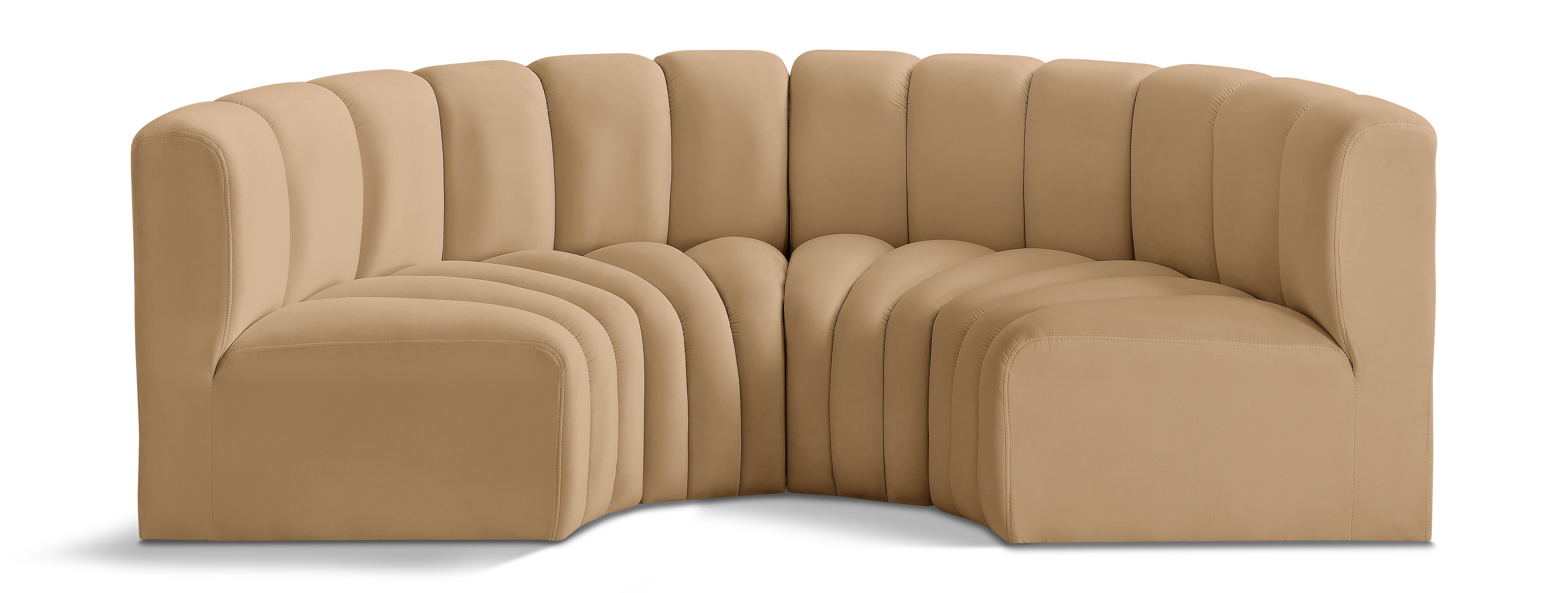 Arc - Velvet 4 Piece U-Shaped Modular Sofa - Camel