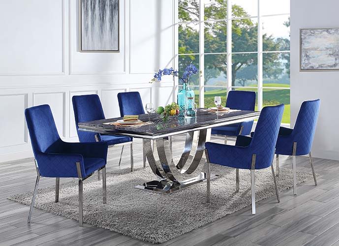 Cambrie - Side Chair (Set of 2) - Blue Velvet & Mirrored Silver, blue, view 5