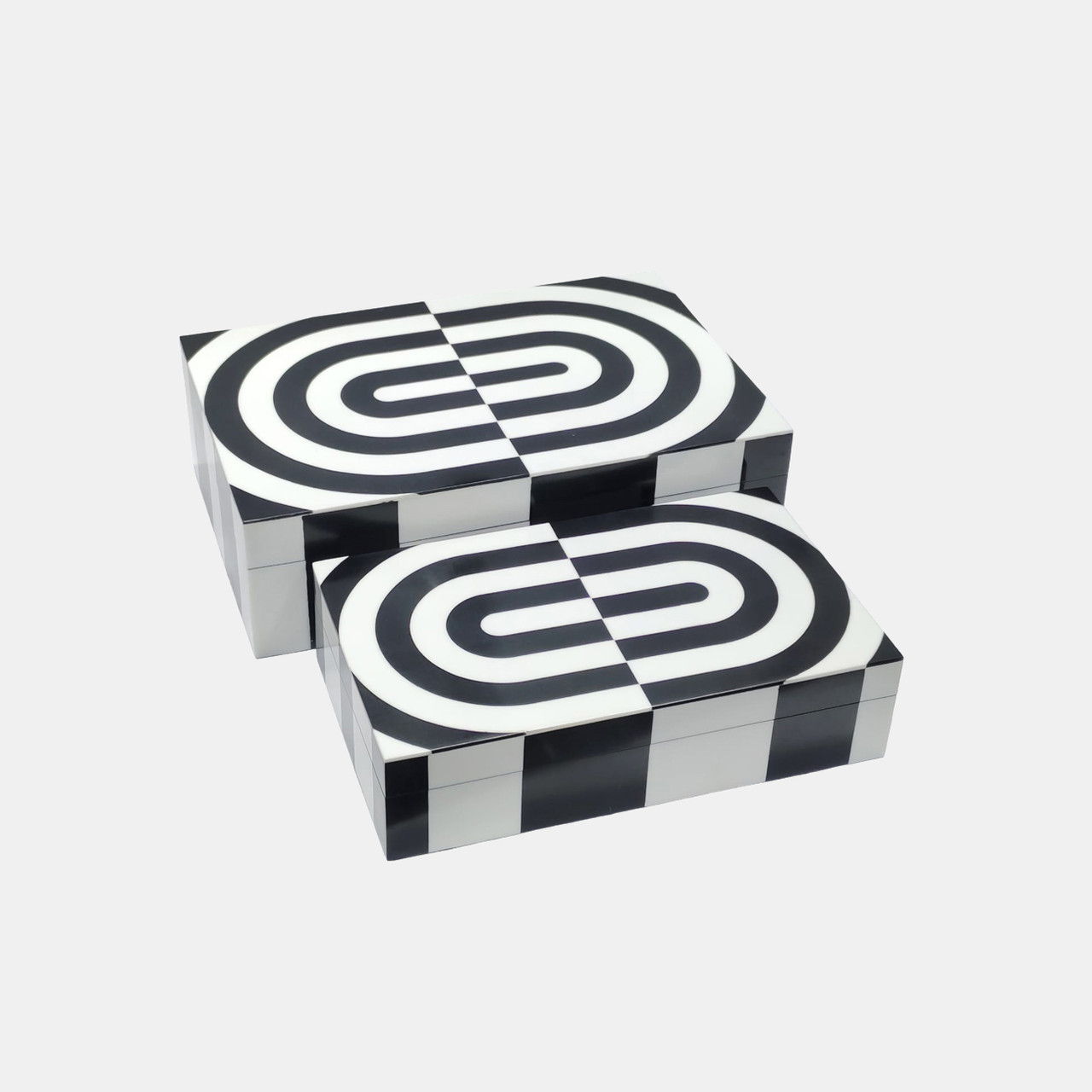 10\" / 12\" Modern Ovals Resin Boxes (Set of 2) - White / Black