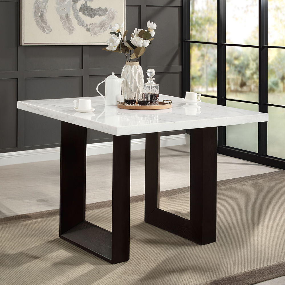 Edwyn - Counter Height Table - White Natural Marble Top & Espresso, dark brown, view 7