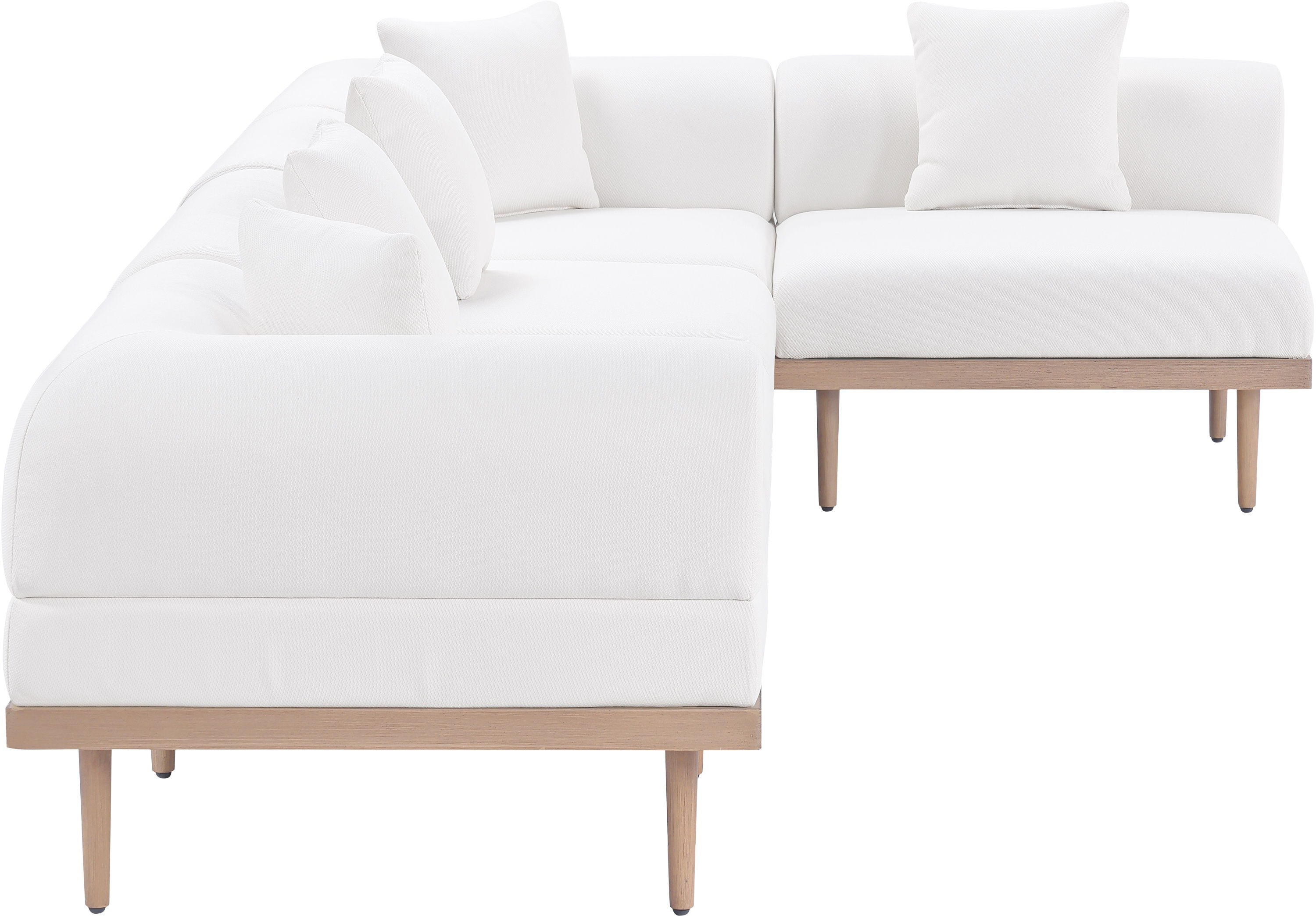 Laguna - 5 Piece Resilient Water Resistant Fabric 142" Upholstered Outdoor Patio Modular Sectional - Cream