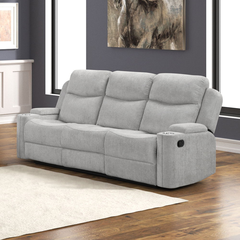Galya - Motion Loveseat With Console - Light Gray Chenille, light gray