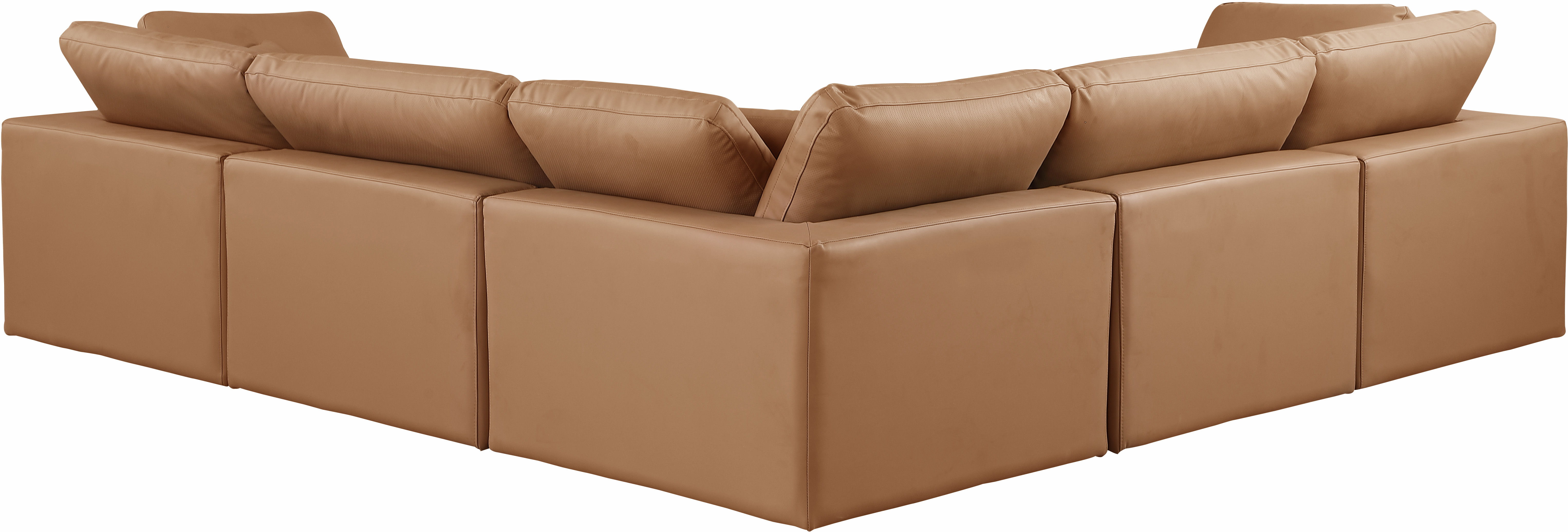 Comfy - 5 Piece Faux Leather Modular Corner Sectional - Cognac