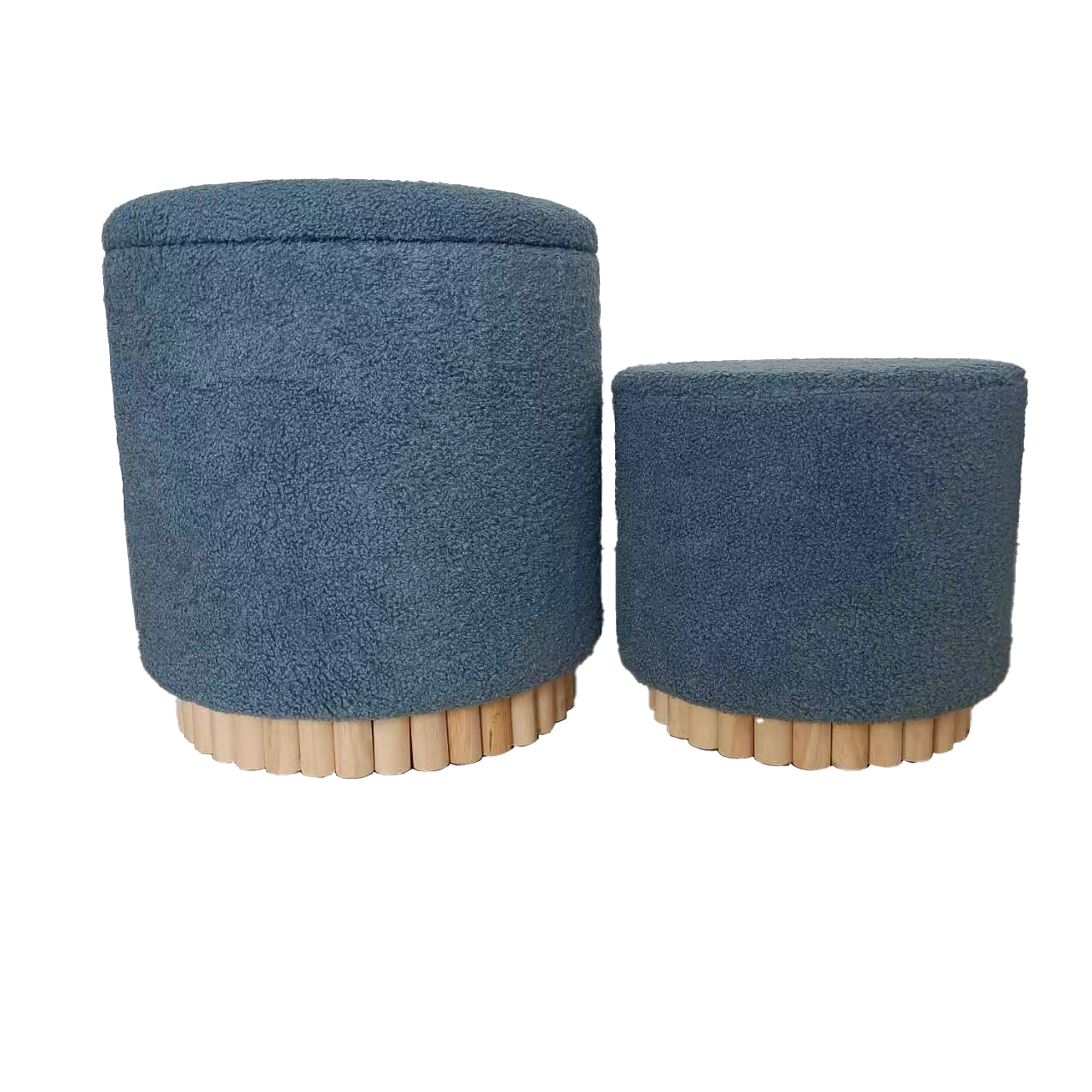 13\" / 19\" Boucle Ottoman Fluted (Set of 2) - Blue Image