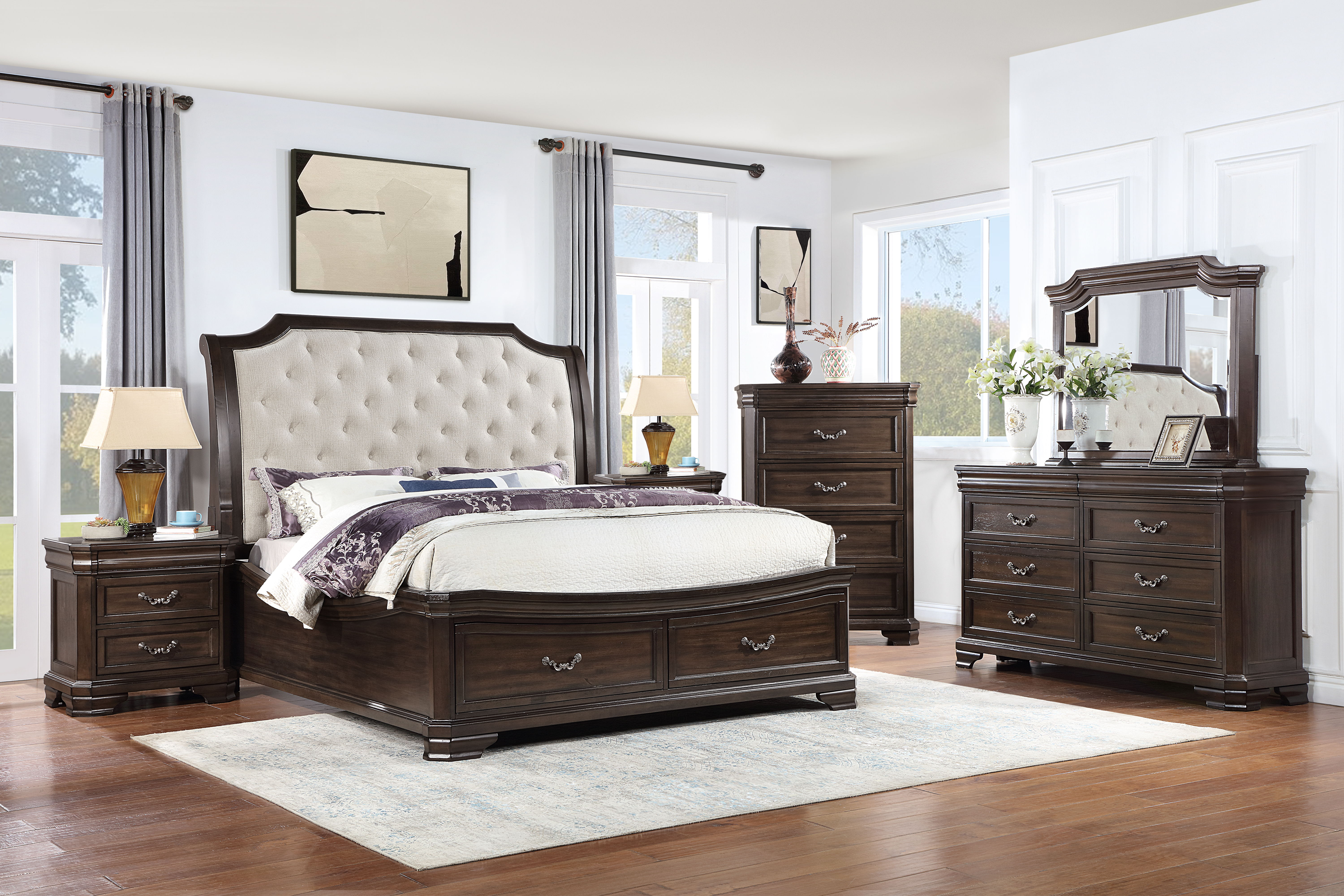 King · 6 Pc · Bed, Dresser, Mirror, Chest, 2 Nightstands